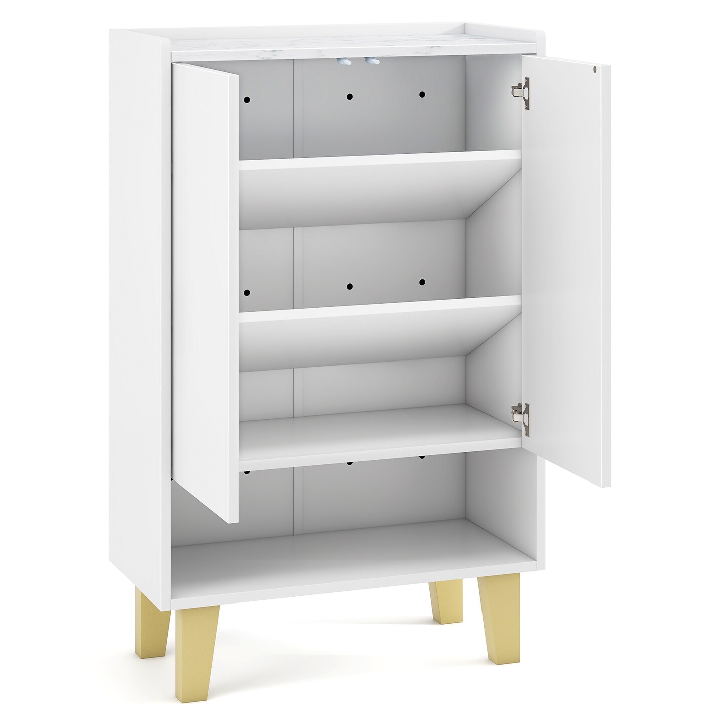 White Wooden 5-Tier Shoe Cabinet with Golden Legs and Flat Tilting Shelves