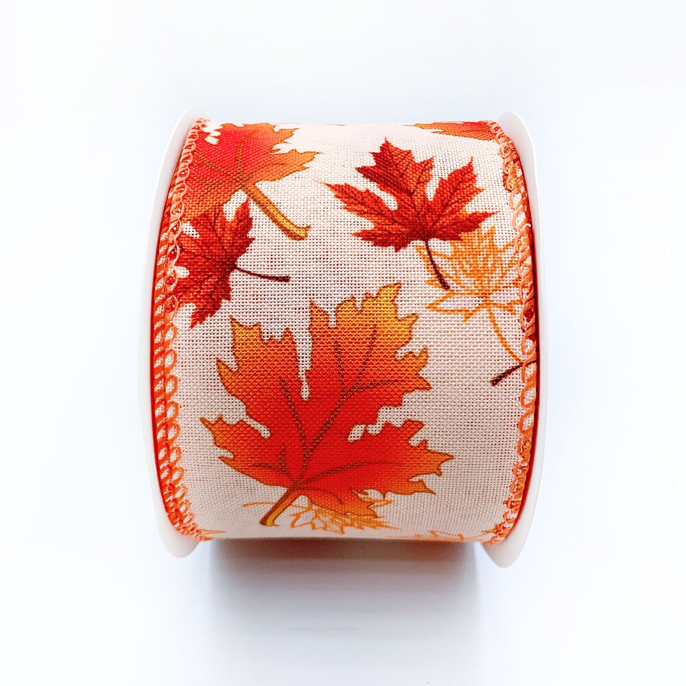 Designer&#x27;s Shop WR 63-5104 2.5&#x201D; x 10 yard Autumn Maple Leaves wired edge ribbons