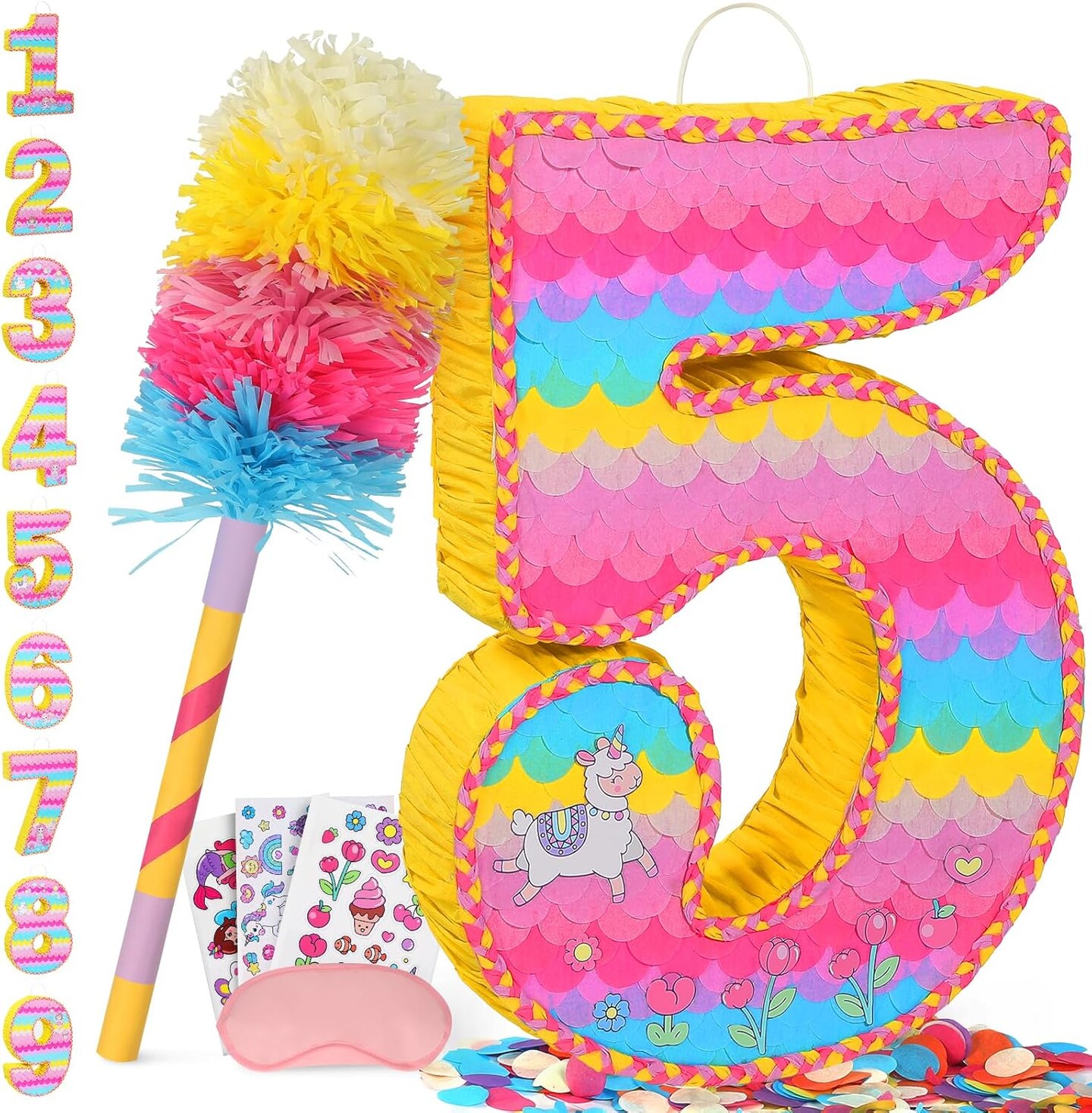 Number 5 Pinata for Birthday Party Decorations, Unicorn Mermaid Theme Pink Pi&#xF1;ata Games Toy