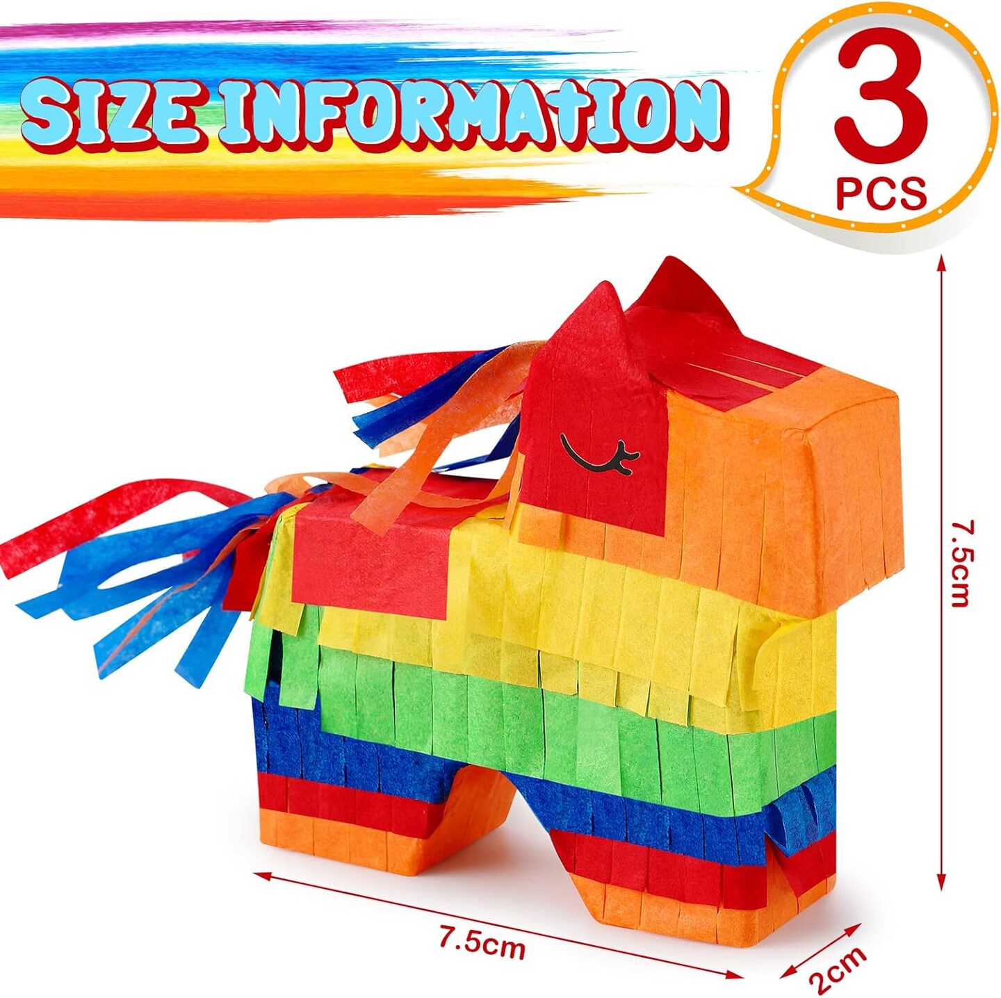 Mini Donkey Pinatas 3 Pcs 3 x 3 x 0.8 Inches Rainbow Cinco De Mayo Pinata Little Donkey Decorations for Party Supplies Baby Shower Birthday Centerpieces Desktop Decoration