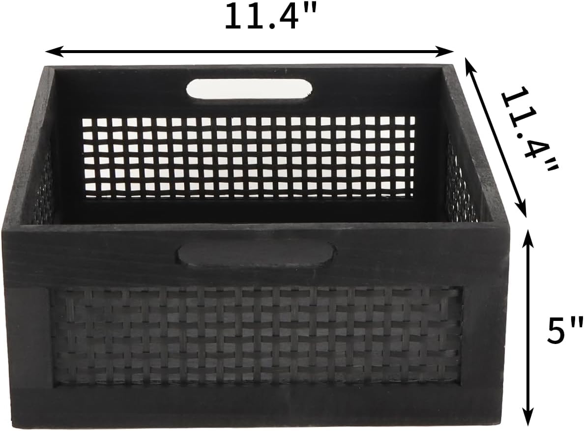 Decorative Wood Storage Crate Basket with Handles for Pantry