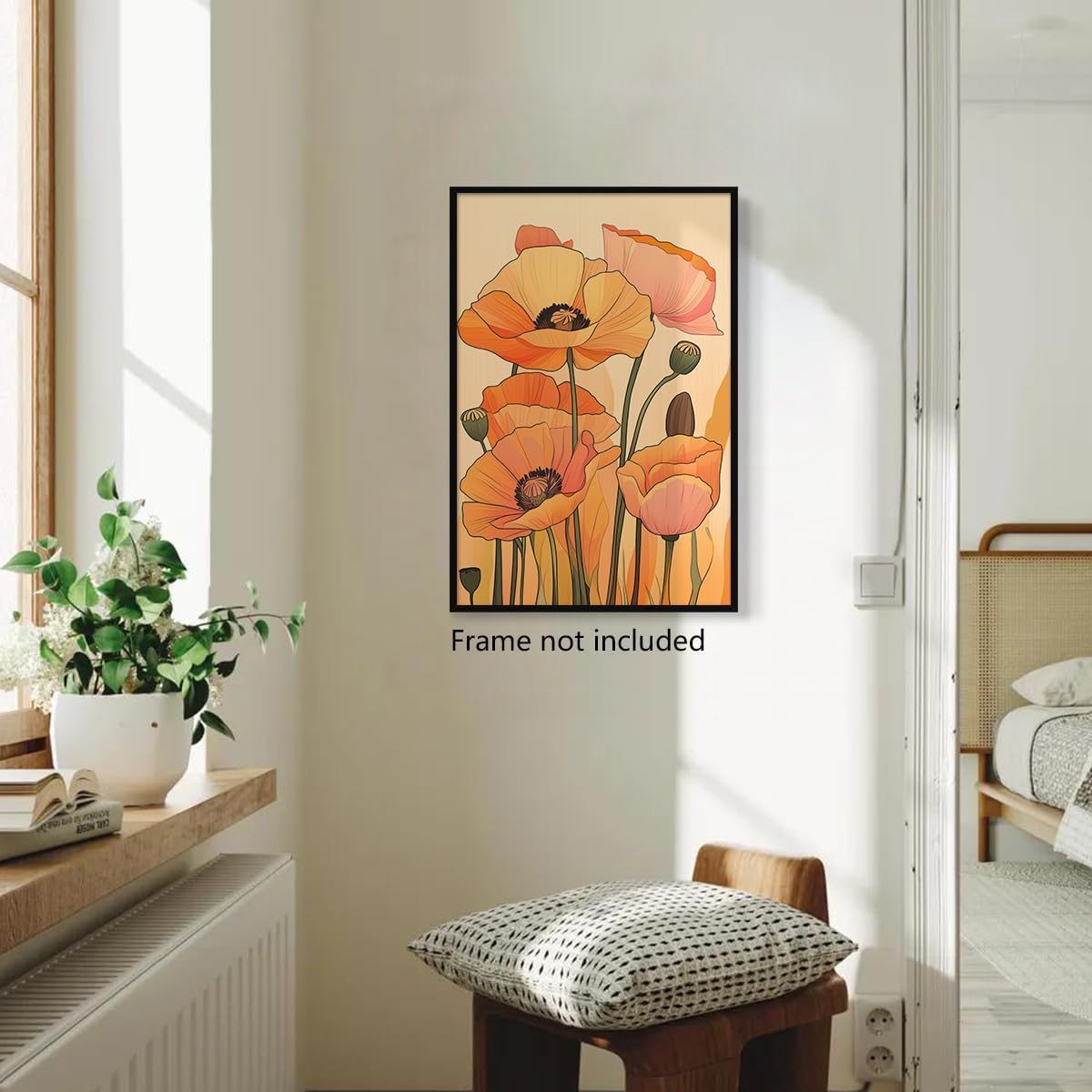 Summer Vintage Flower Canvas Wall Decor, Rustic Poppy Floral Aesthetic Poster, Farmhouse Yellow Poppies Flower Print, Folk Art Botanical Picture, Modern Minimalist Boho Art, 8x12in (Unframed)