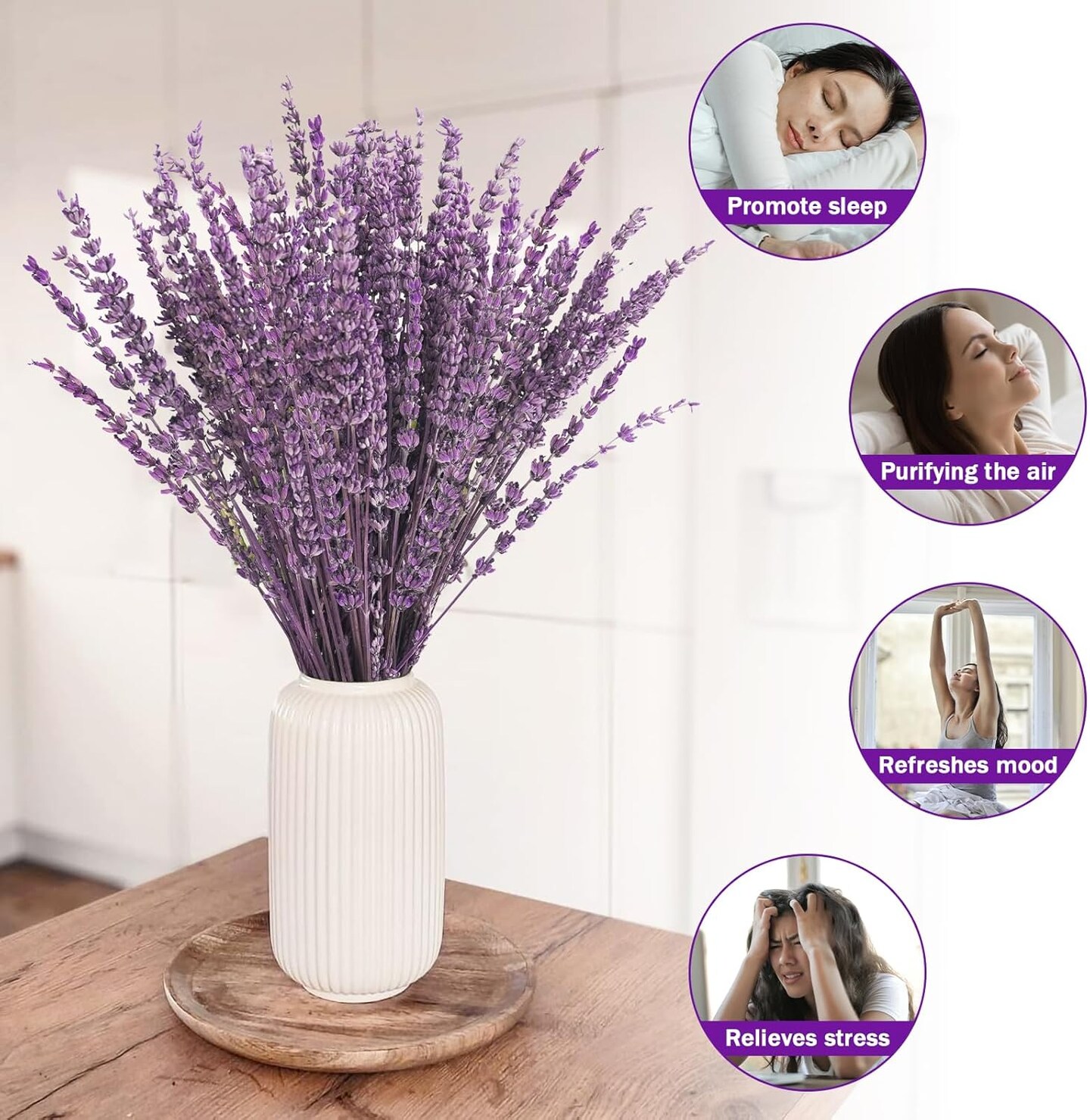 Dried Lavender Flowers Bundles, 16" Dried Purple Preserved Lavender Stems Bouquet for Shower Weeding Home Fragrance Vase Crafts Decor, 100g(3.52oz)