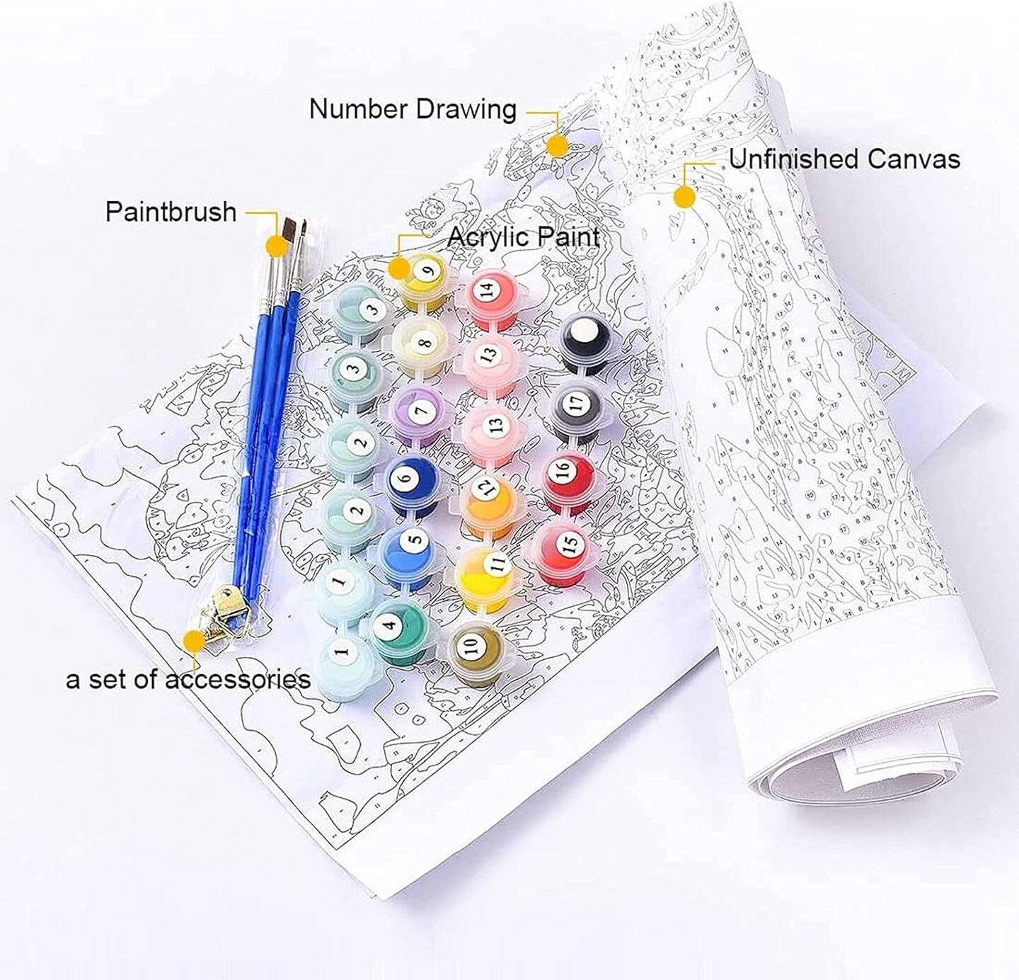Paint by Number for Adults, 16&#x22; x 20&#x22; Flowers Acrylic Paints by Numbers for Adults Beginner Kids Color Painting by Numbers on Canvas with 3 Brushes Daisy Paint by Numbers for Kids Ages 8-12