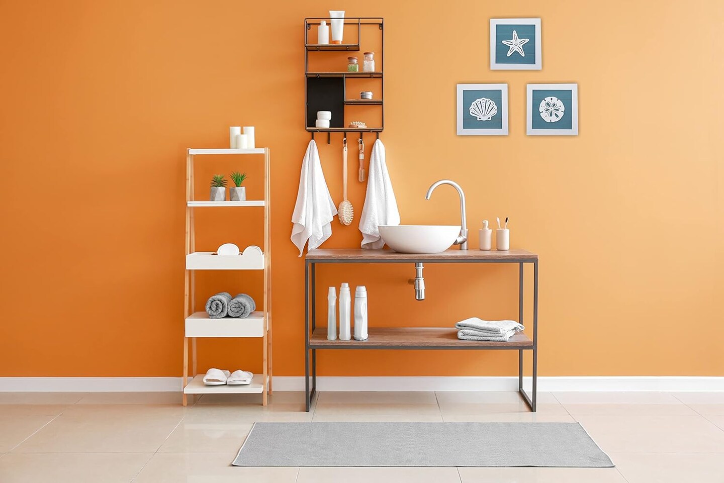 Ocean Theme Wall Decor Set – 3 Rustic 7x7in Wooden Beach Signs with 3D Starfish, Seashell & Sand Dollar for Coastal Summer Home or Lake House Decor