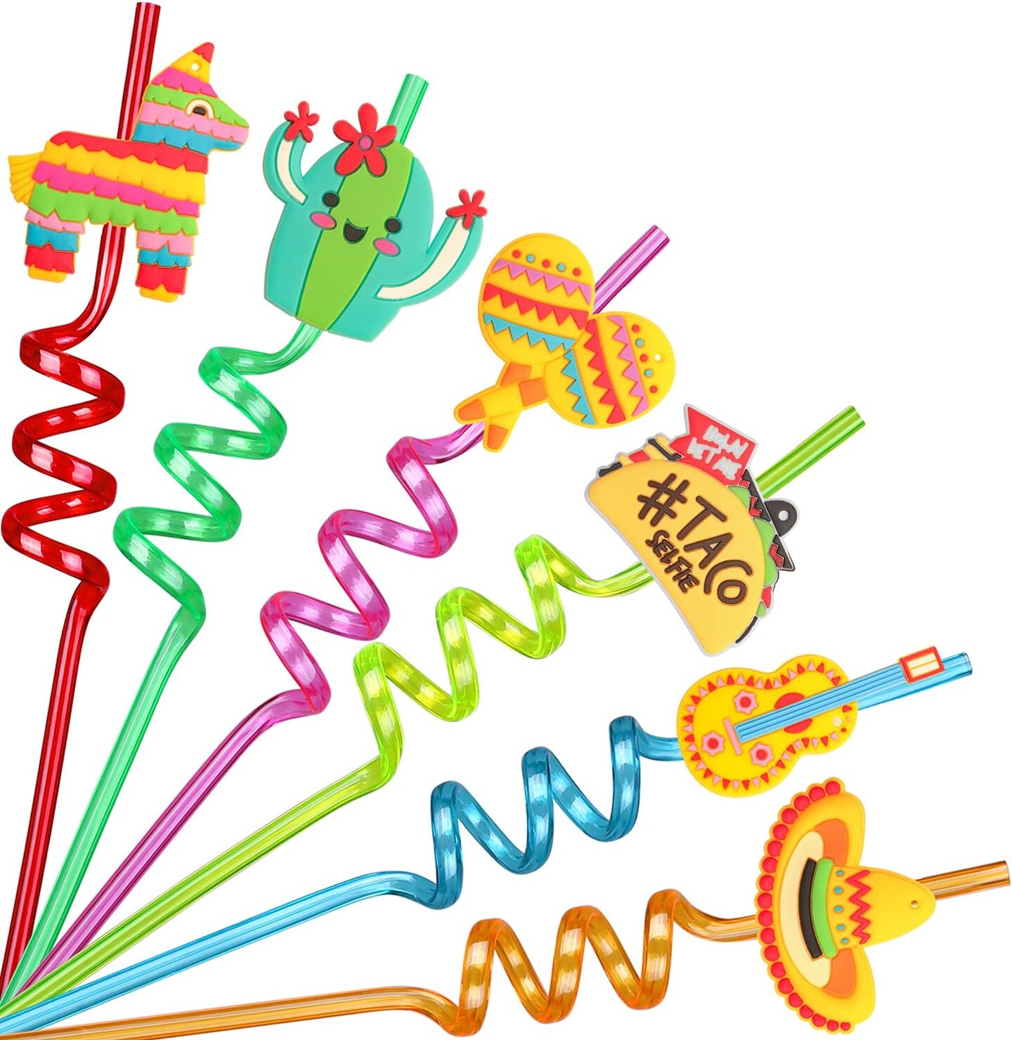 24PCS Mexican Fiesta Straws for Party Favors - Plastic Drinking Straws for Cinco De Mayo Party Supplies, Straws for Mexican Fiesta Taco Themed Party Straws for Kids Boys Girls Party Supplies