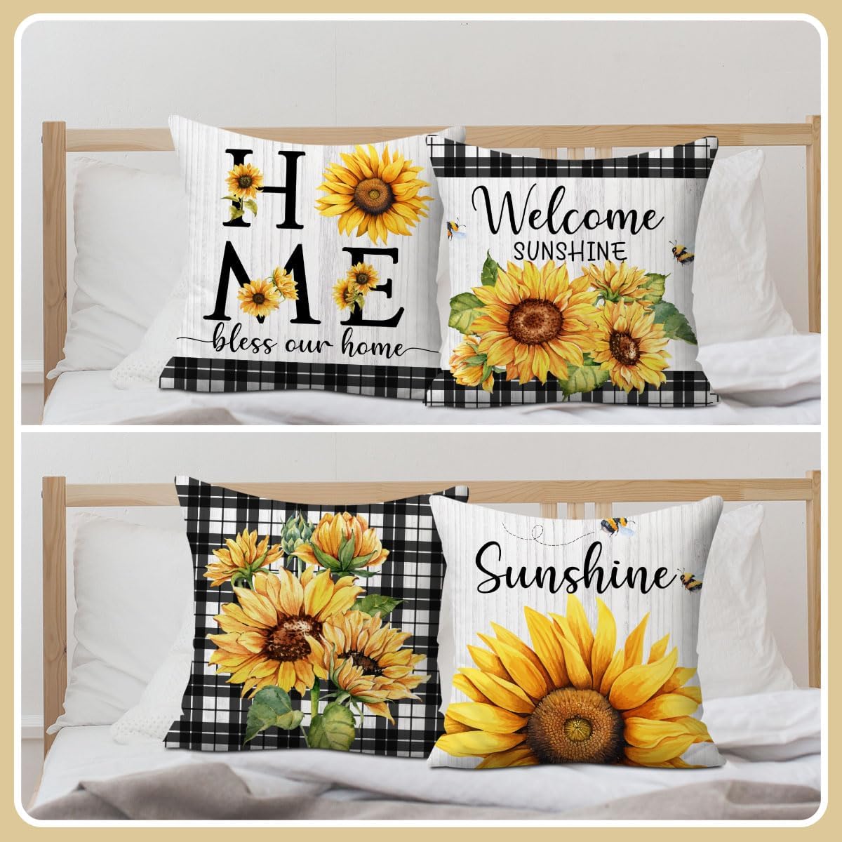 Sunflower Decorative Throw Pillow Covers, Set of 2, Sweet Home Decorations Cushion Case for Sofa Couch, Sunflower Decor Gifts for Home Living Room Bedroom, 18x18 Inch Pillow Cases
