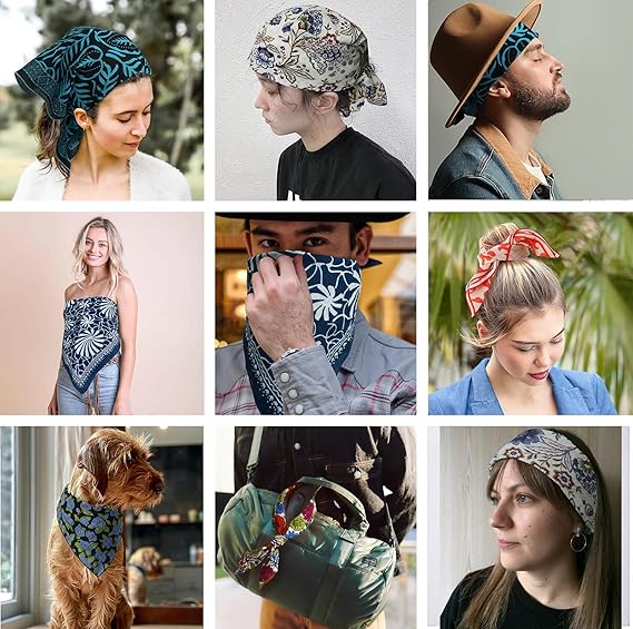Multicolored 22''x22'' Cotton Bandana for Women and Men Multi-purpose Headband Hair Scarf Protective Coverage