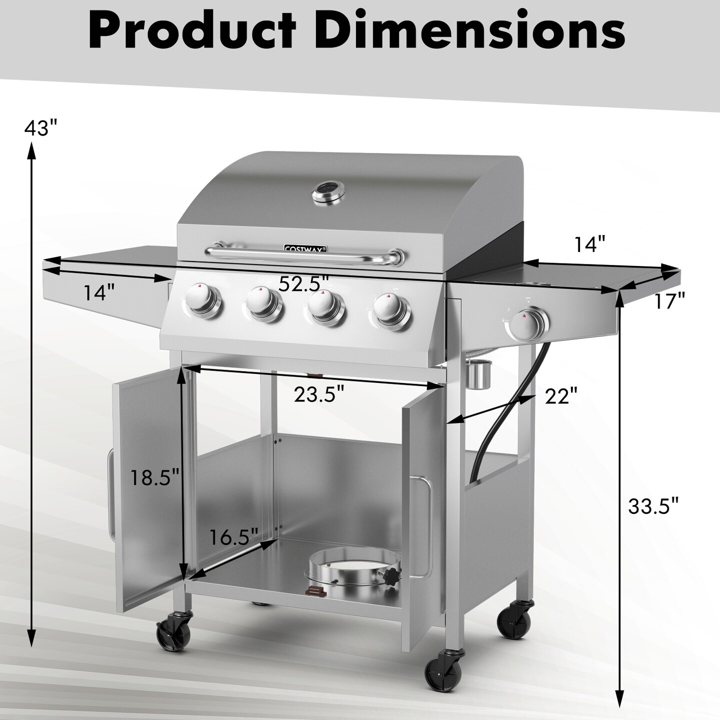 4-Burner Propane Gas Grill with Side Burner – 50,000 BTU Stainless Steel BBQ Grill