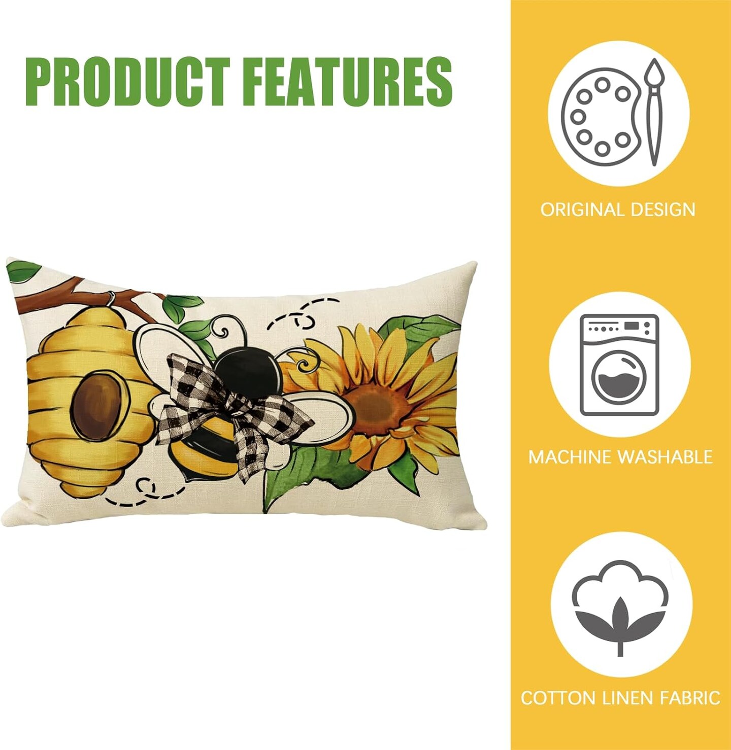 Honeycomb Sunflower Flower Porch Patio Outdoor Pillowcase, Beehive Floral Bow Sofa Cushion Case Home Decor
