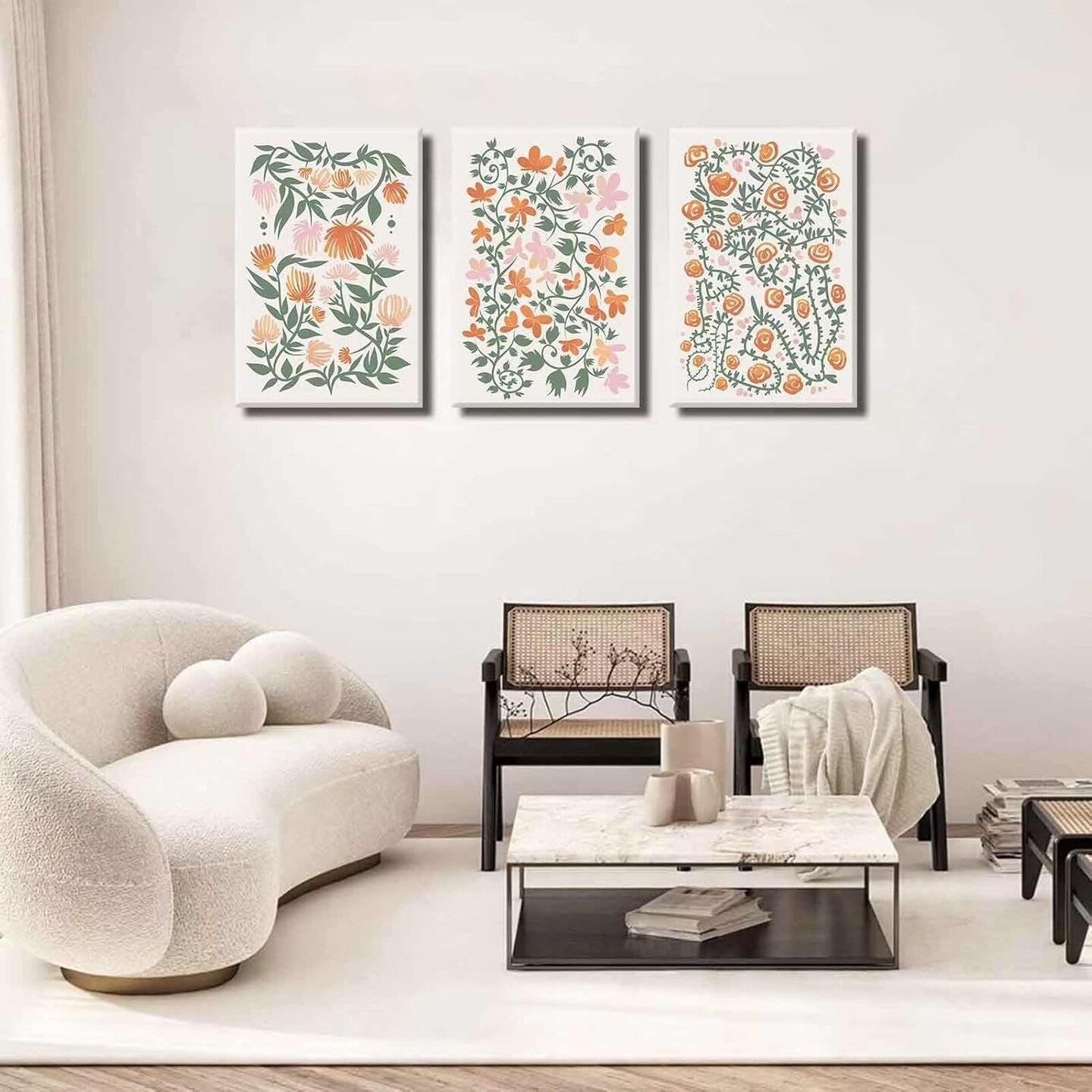 Summer 3 Pcs Flower Market Canvas Wall Decor, Boho Floral Pictures Posters Prints, Colorful Flower Botanical Paintings, Modern Artwork for Living Room, Bedroom, 12x16 Inch (Framed)