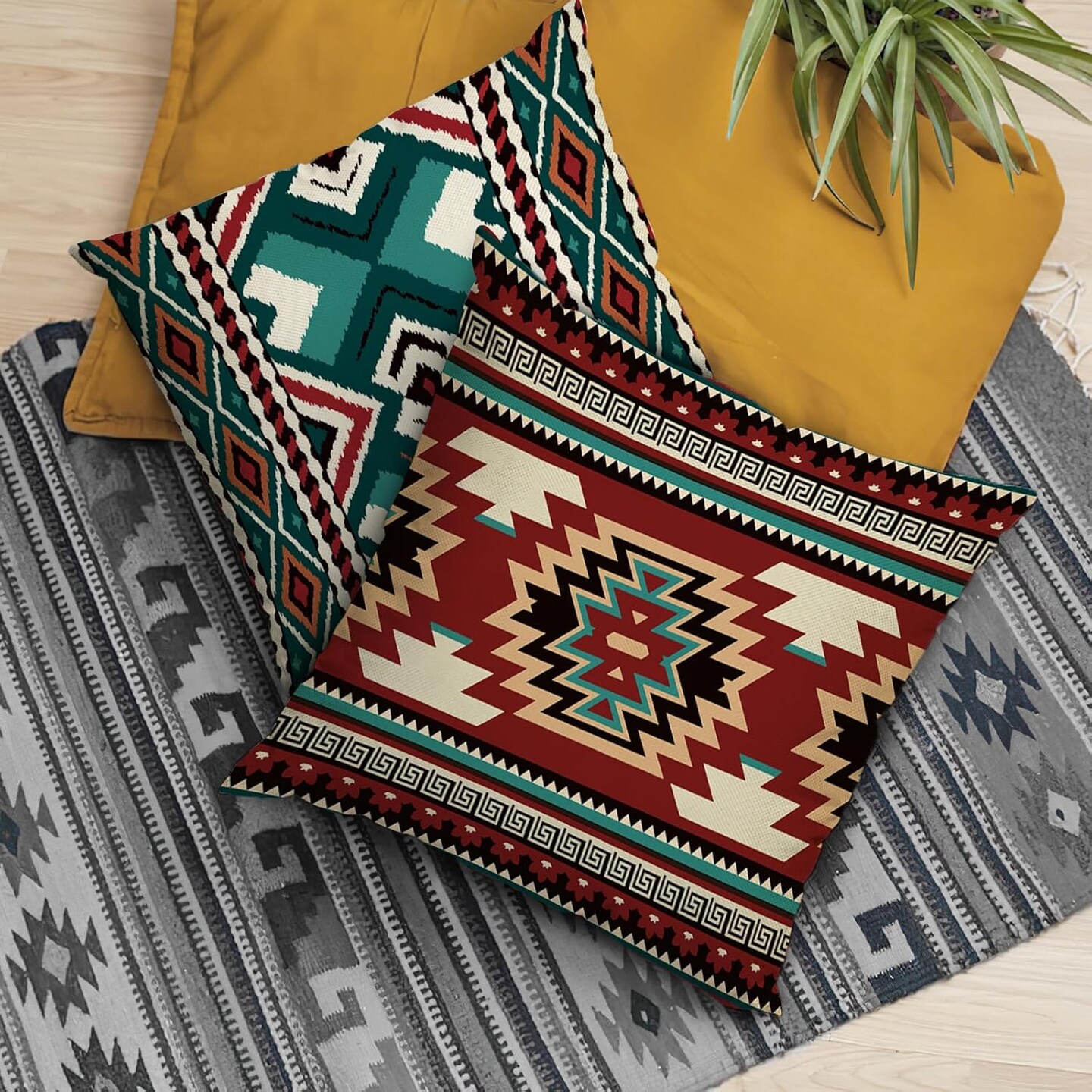 Fahrendom Southwest Native American Indian Decorative Throw Pillow Covers 18 x 18 Set of 4, Boho Vintage Aztec Navajo Tribal Porch Outdoor Pillowcase, Western Geometric Couch Cushion Case Home Decor