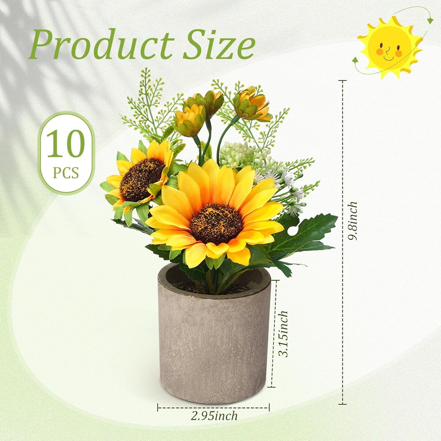 Summer Sunflower Floral Arrangements&#x2013; 10 Pcs Artificial Flowers in Rustic Pots, Faux Sunflower Centerpieces for Seasonal Home &#x26; Kitchen Displays