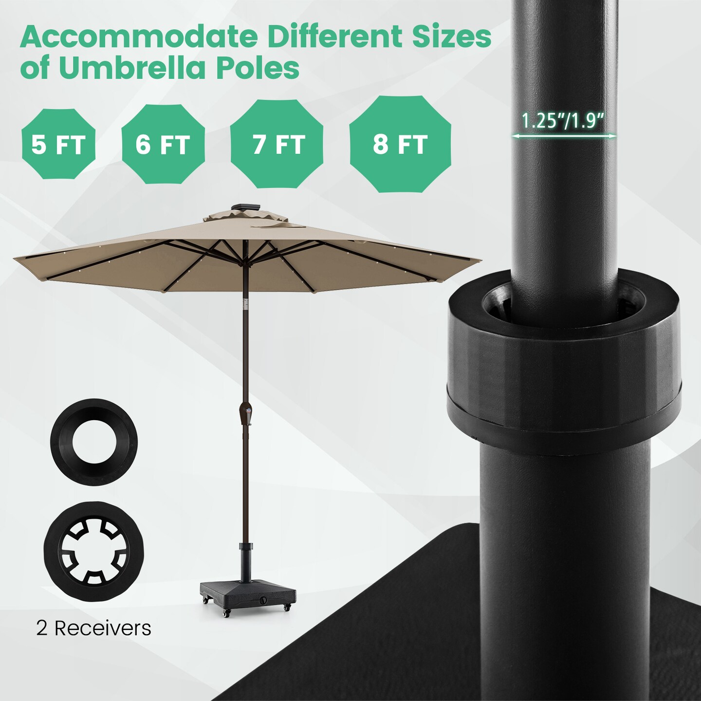 Heavy-Duty Mobile Umbrella Base with Wheels – Fillable Stand for 1.25" to 1.9" Poles
