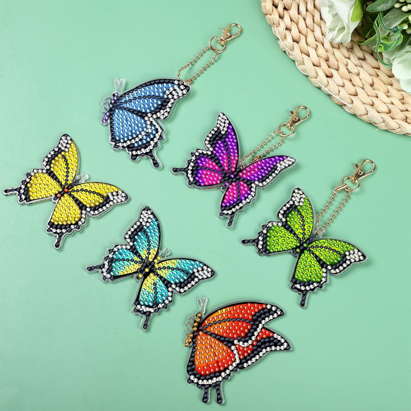 20 PCS Butterfly Diamond Painting Keychains Kit