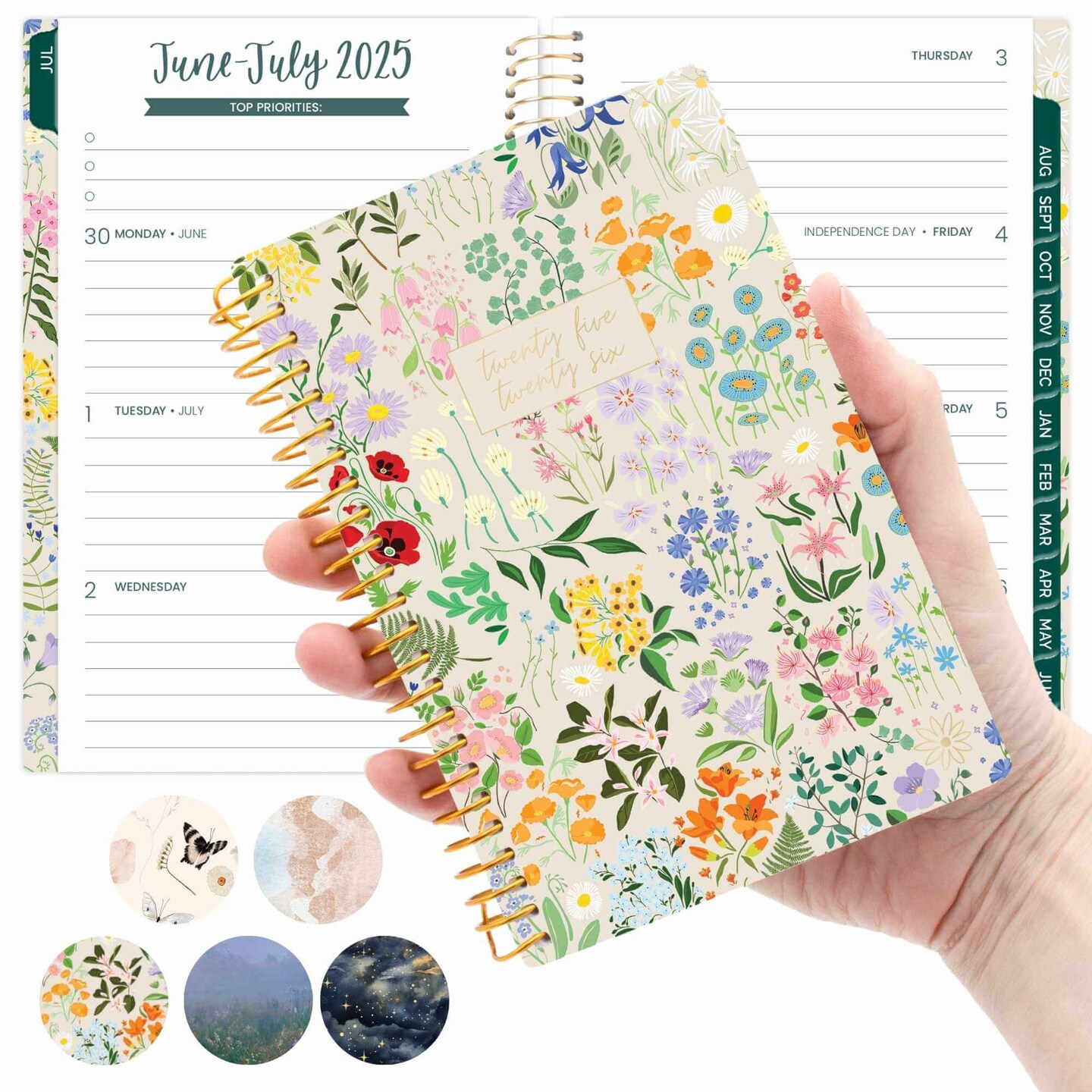 bloom daily planners 2025-26 Academic Planner, Soft Cover, 4&#x22; x 6&#x22;, Garden Party, Beige