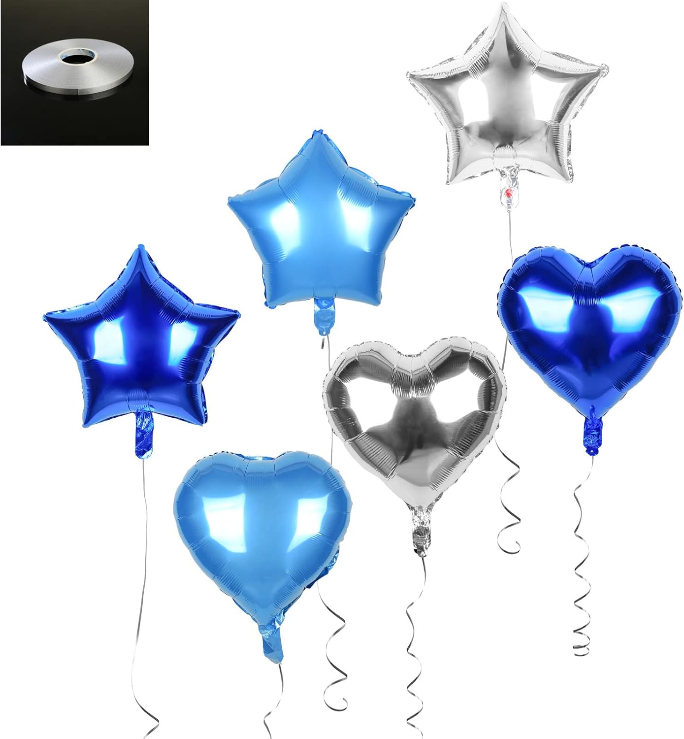 18 Pieces 18" Royal Blue Light Blue Silver Star Balloons Heart Balloons Foil Balloons for Birthday Party Wedding Baby Shower Decorations Balloon