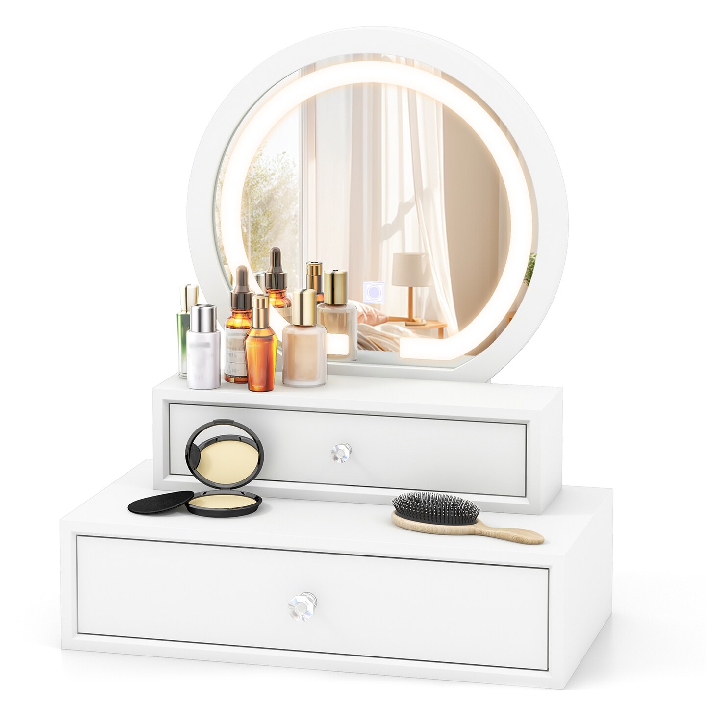 White Vanity Mirror with Storage Space and 3 Modes LED Lights Ideal Gift for Daughters or Friends