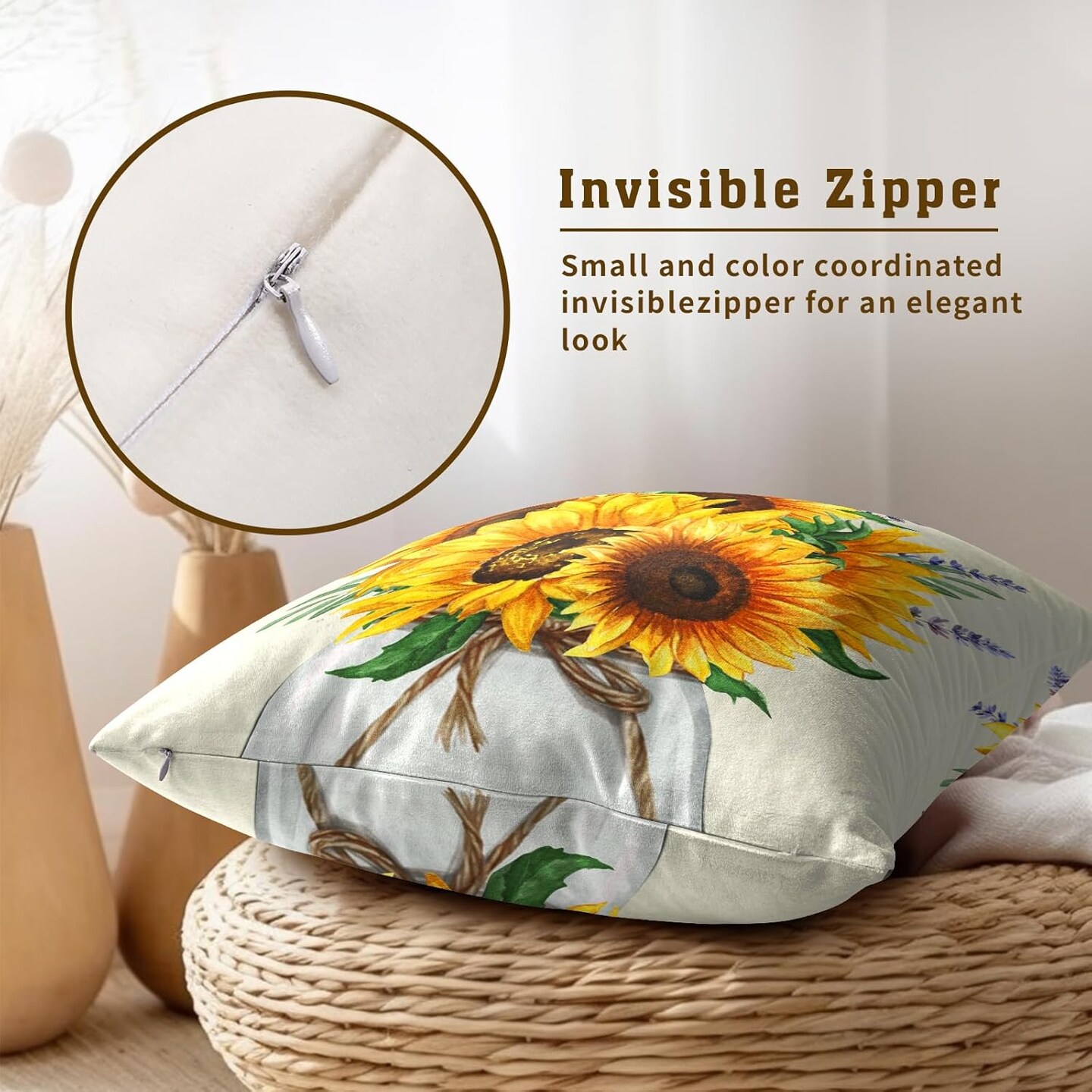 Set of 2 sunflower-themed throw pillow covers, 18×18 inches each, featuring nature-inspired summer floral designs—perfect for decorating couches, sofas, benches, living rooms, and bedrooms.