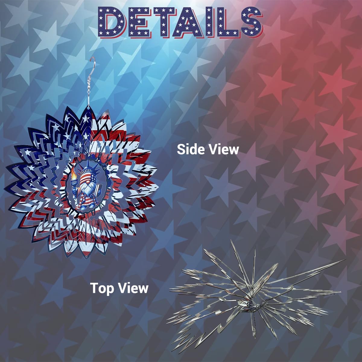 Gnome 4th of July Wind Spinner Hanging Garden Decor Independence Day Yard Garden Metal Spinner Memorial Day Wind Sculptures for Indoor Outdoor Spinning Lawn Ornaments Patriotic Art Kinetic Sculpture