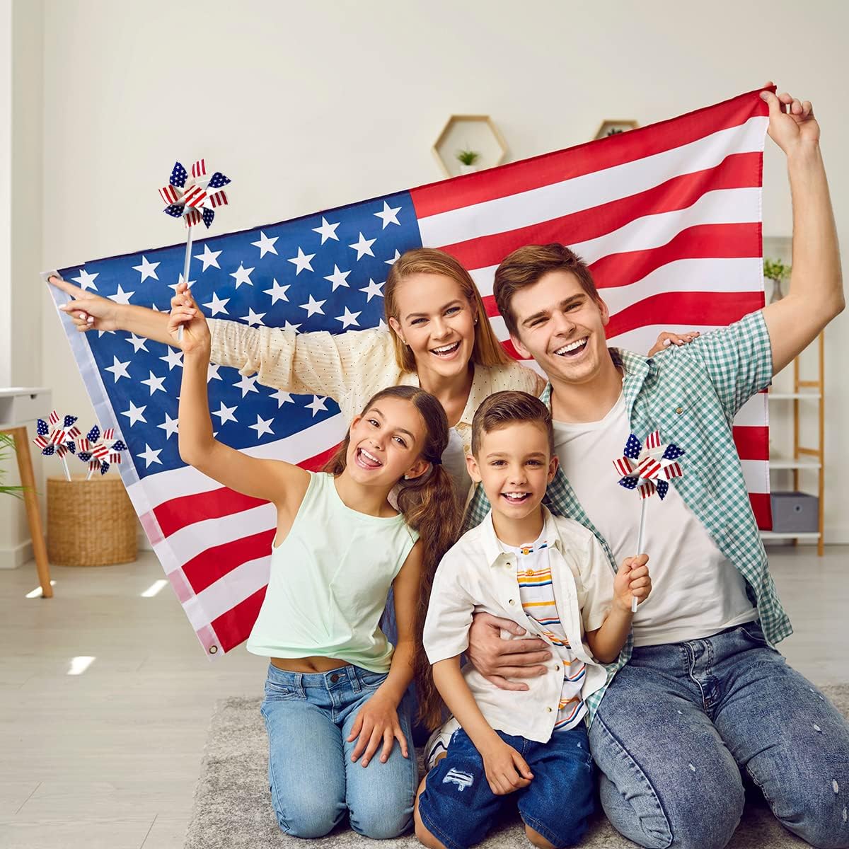 USA Flag Pinwheel, Stars and Stripes, Patriotic Pin Wheel, Party Decorations (12-Pack)