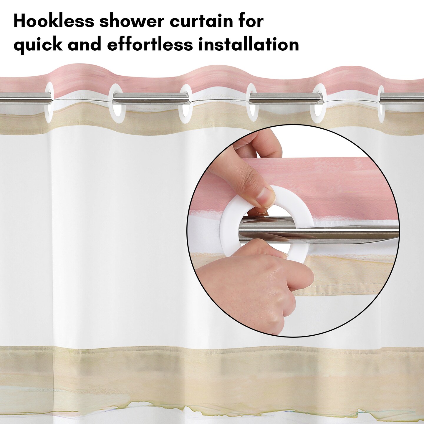 Americanflat 72x75 Hookless Shower Curtain - Abstract Pink Cream Shower Curtain with Sheer Panel, Snap-In Liner, and Grommets - 100% Polyester