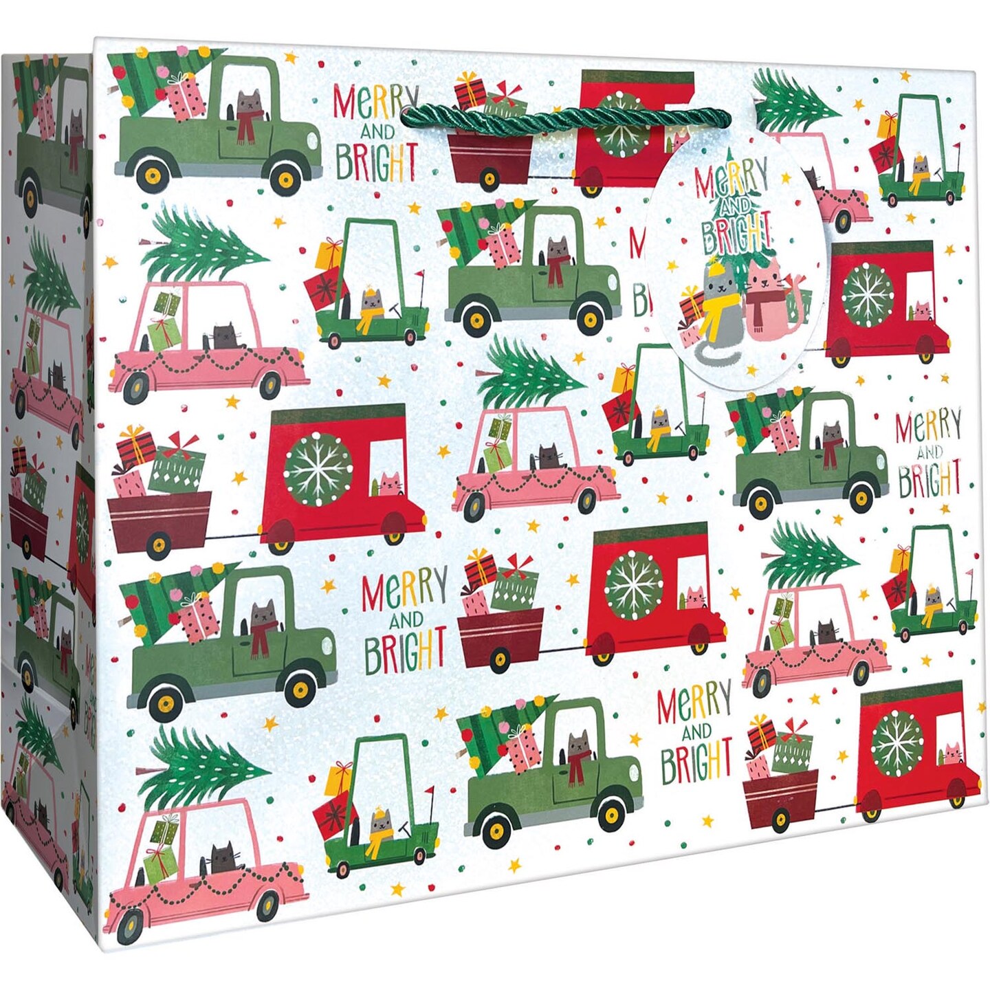 Pack/6: Christmas Cats in Cars Gift Bag - 12-1/2 x 5 x 10&#x22;