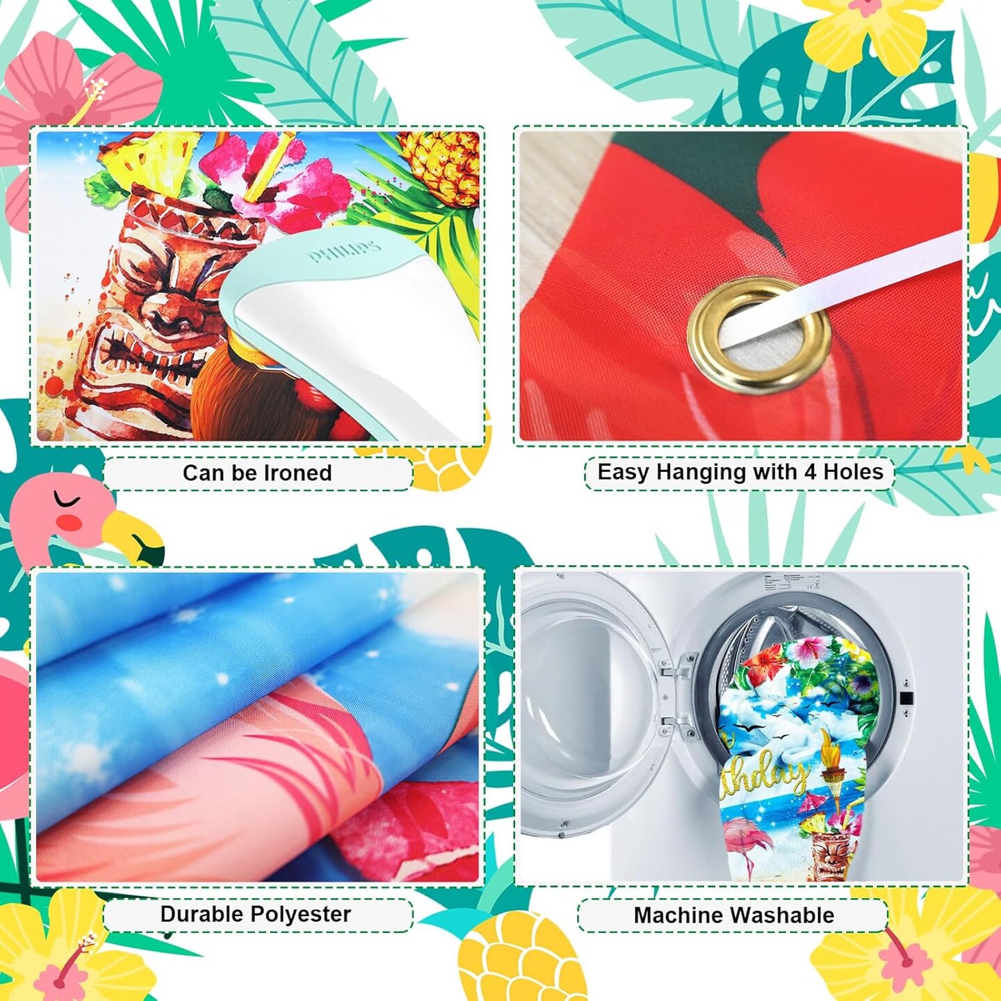 Birthday Party Decorations Supplies, Summer Hawaiian Birthday Backdrop for Tropical Flamingo Pool Beach Party Decoration