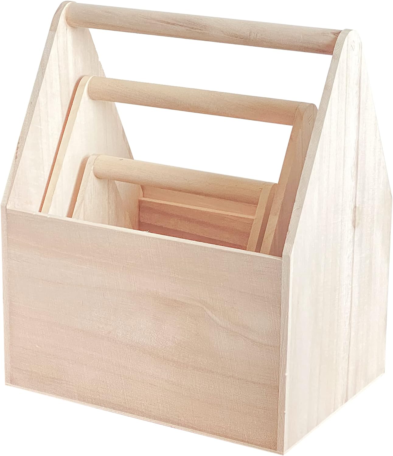 Set of 3 Unfinished Wooden Carrier Nesting Wood Craft Box with Handle