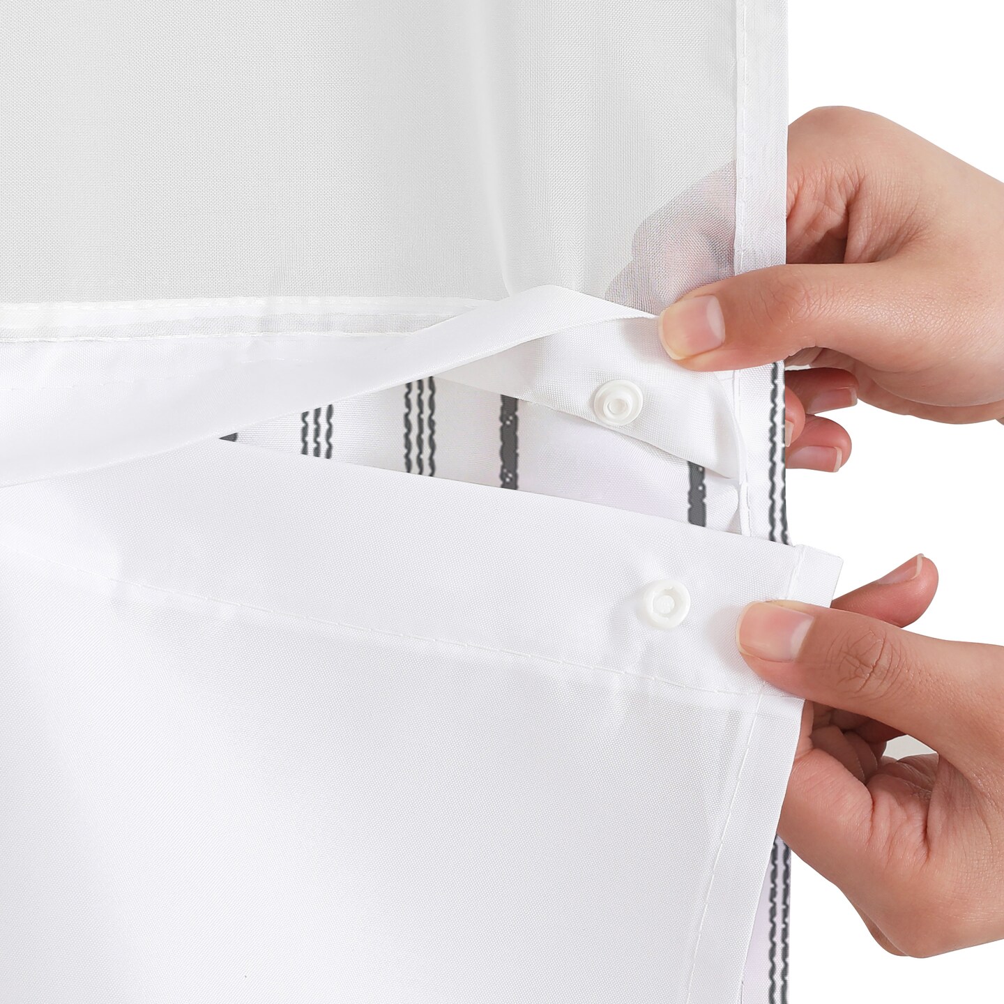 Americanflat 72x75 Hookless Shower Curtain - Water-Resistant Shower Curtain with Sheer Panel, Snap-In Liner, and Grommets - 100% Polyester