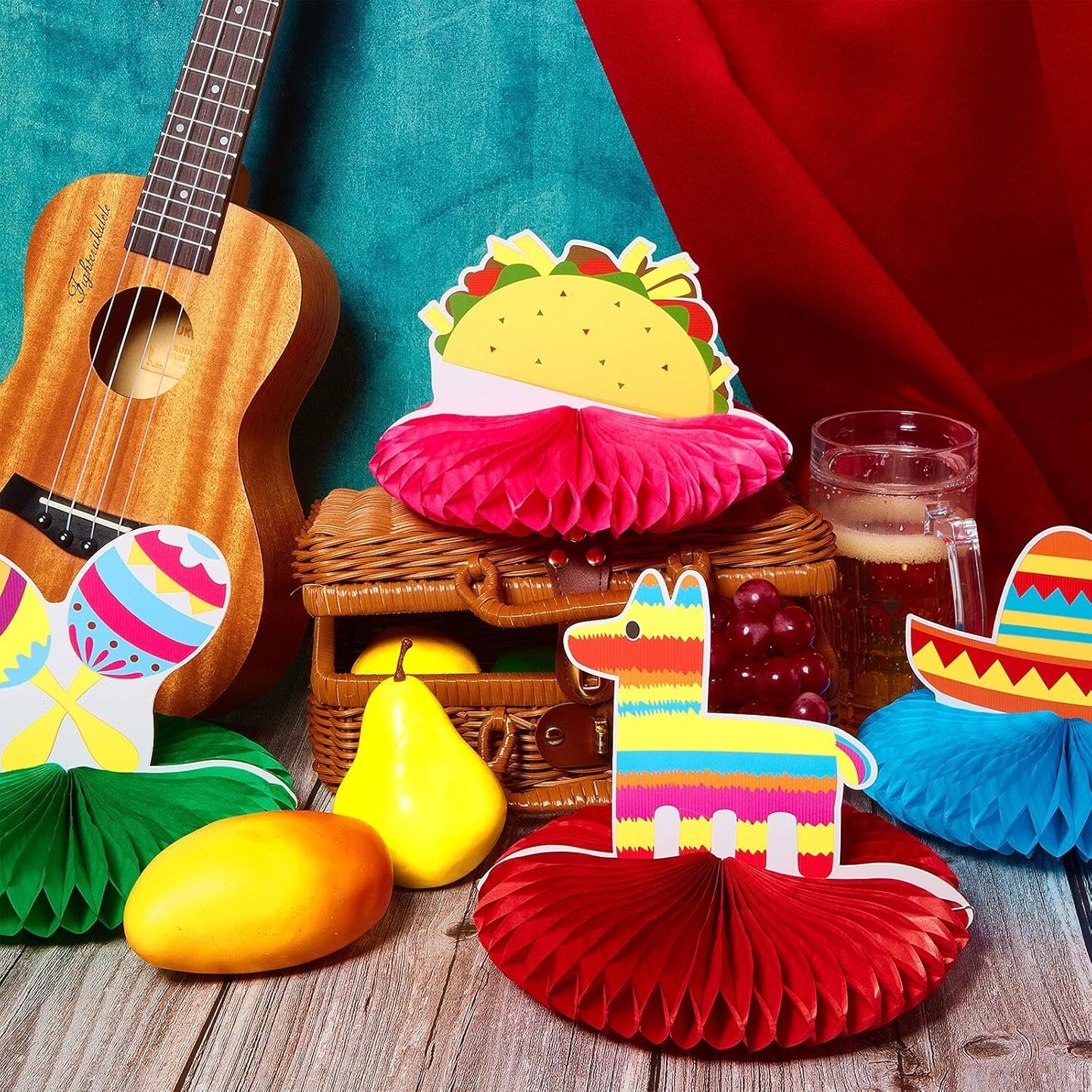 9 Pieces Fiesta Party Decorations Mexican Party Table Decor 8&#x27;&#x27; fiesta Honeycomb Mexican Table Centerpieces Cinco De Mayo Decorations for Taco Day of The Dead Decor Supplies Favors