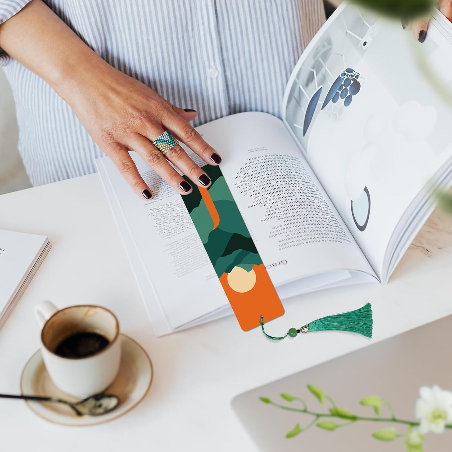 Mountain Paint by Numbers Kit for Adults, 4 Pack Wood Bookmarks Paint by Numbers for Book Lovers, DIY Sunset Painting by Number Bookmarks with Tassel, Easy Paint by Number Kits for Gift 7x2 Inch