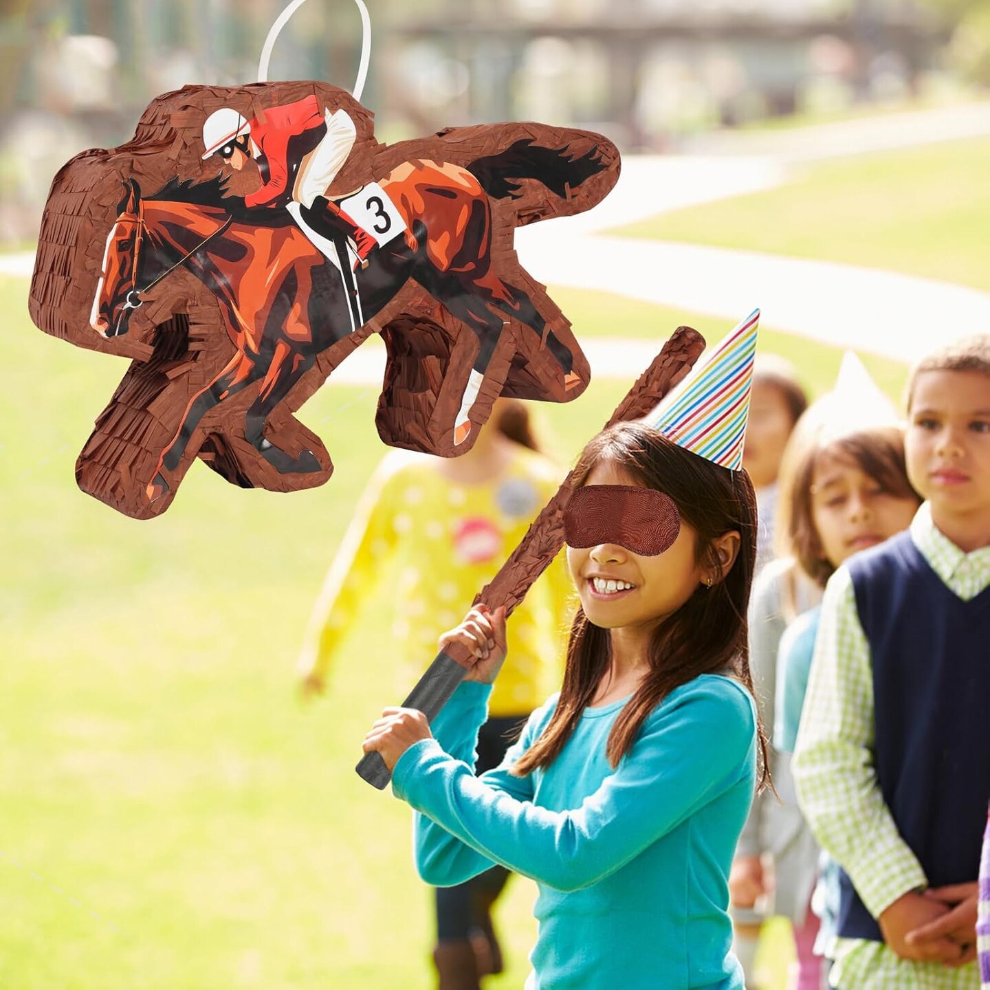 Horse Racing Piñata - Horse Race Piñata with Bat and Blindfold for Boys Kids Kentucky Derby Horse Birthday Party Game Decorations (16.5”x10”x3”)
