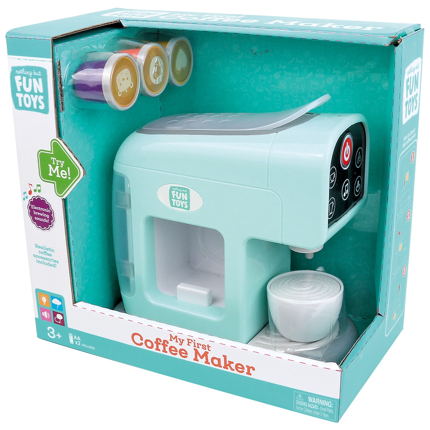 Nothing But Fun Toys: My First Coffee Maker - Teal - Light &#x26; Sound Kitchen Appliance Toy, Mug &#x26; Drink Capsule Accessories, Pretend Play Set, Kids 3+
