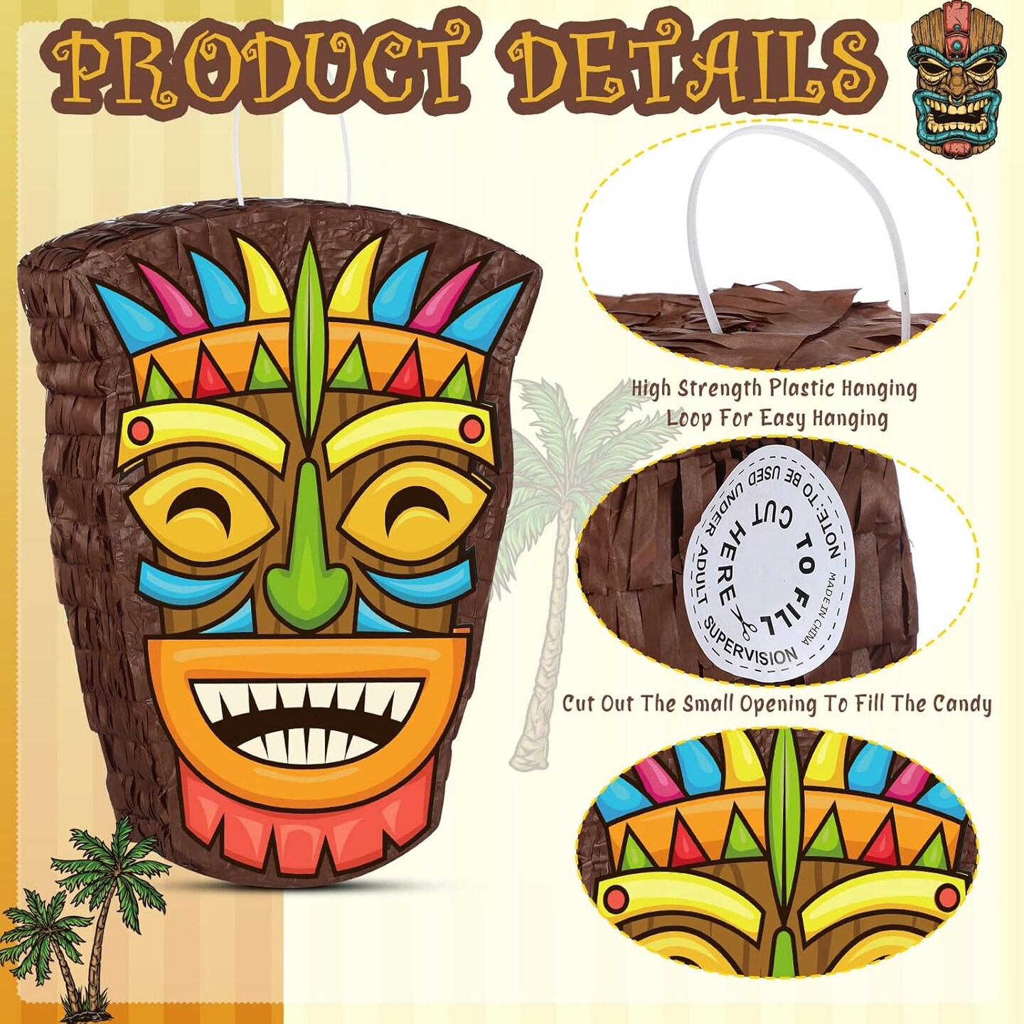 Small Tiki Tropical Hawaii Pi&#xF1;ata with Blindfold Bat Aloha Luau Pi&#xF1;ata