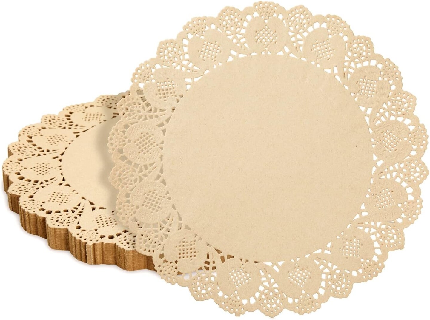 250 Pack Round Paper Placemats for Cakes, Desserts, Light Brown Doilies for Food, Formal Events (12 in)