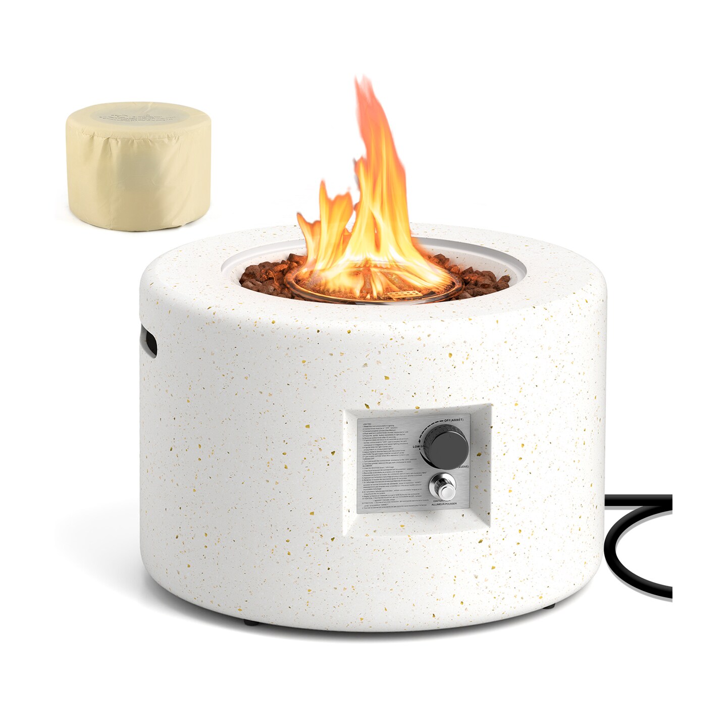 White Terrazzo Fire Pit Table with Propane Tank Holder and 40,000 BTU
