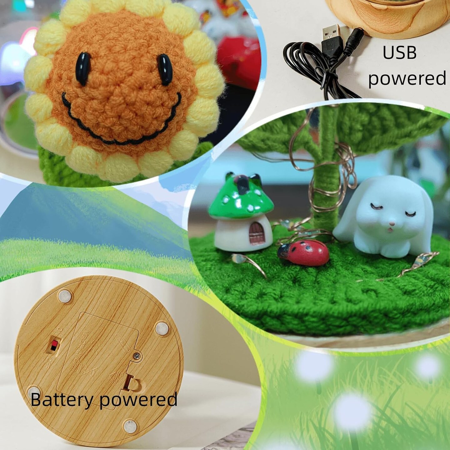 Sunflower Gifts for Women, with Led Glass Dome Smiley Crochet Artificial Sun Flower Desk Decorations, for Her Mom Mothers Day Birthday Christmas Valentine Gifts (W 4.3&#x22; X H 7.5&#x22;)