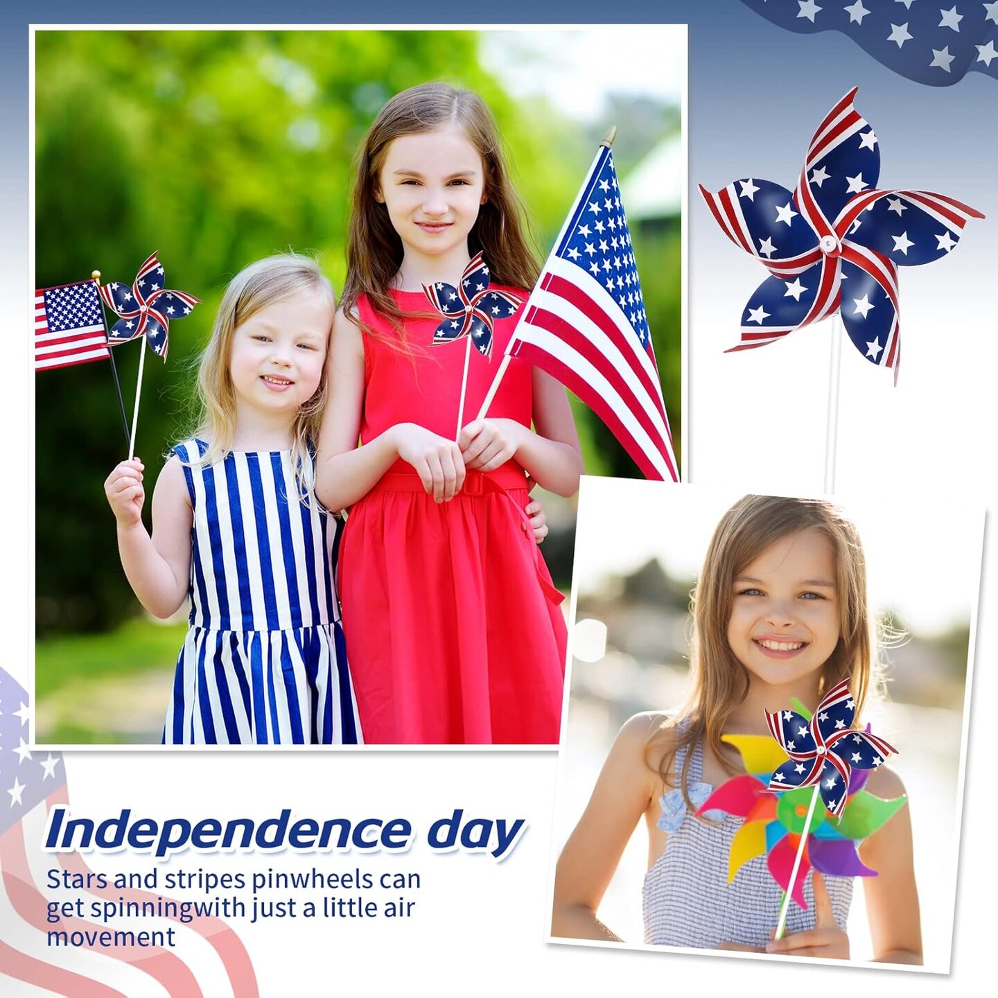 80 Pcs American Flag Patriotic Pinwheels 4th of July Decor Red White and Blue Windmills Fourth of July Independence Day