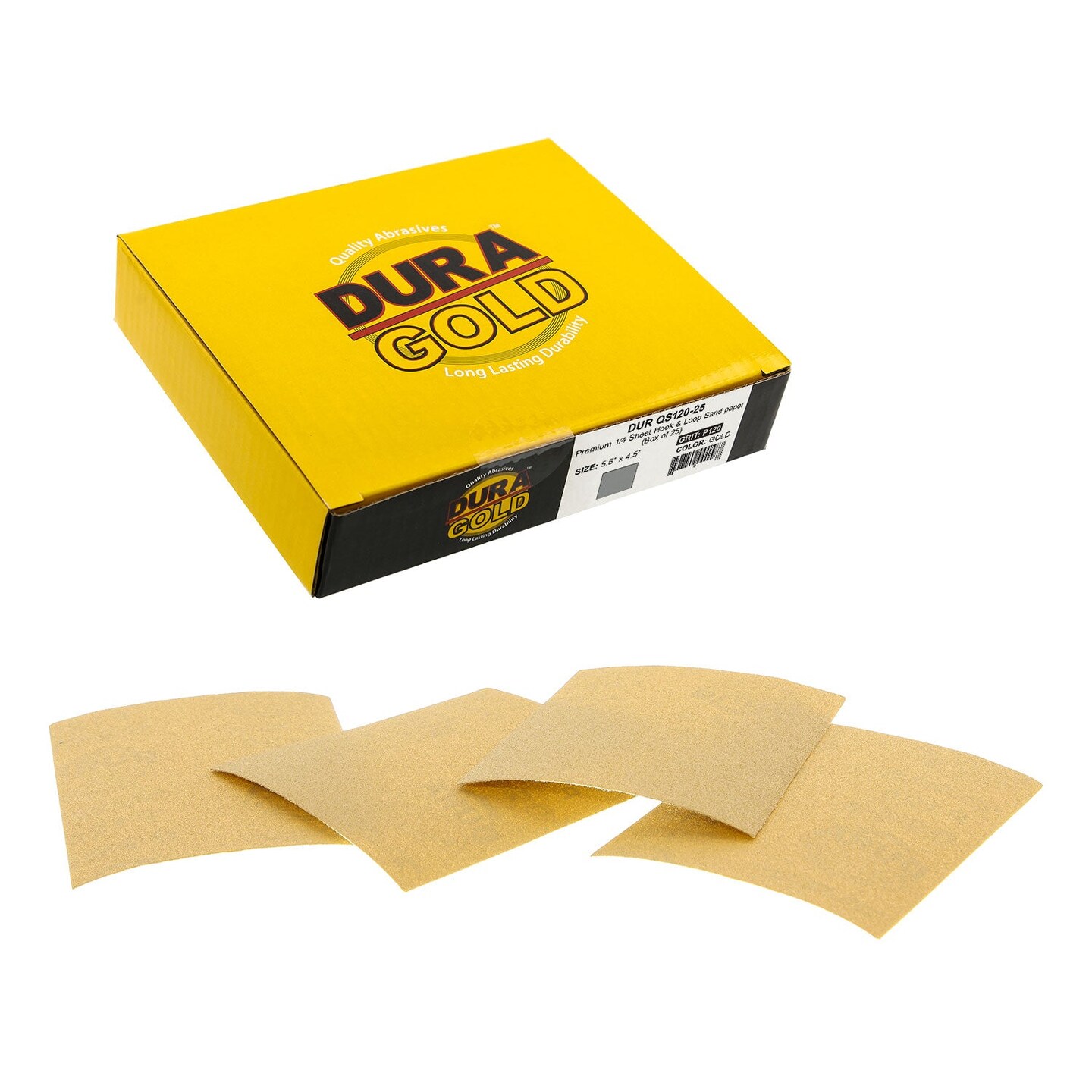 120 Grit - 1/4 Sheet Hook &#x26; Loop Sandpaper 5.5&#x22; x 4.5&#x22; - For Automotive &#x26; Wookworking Palm Sanders - Box of 25