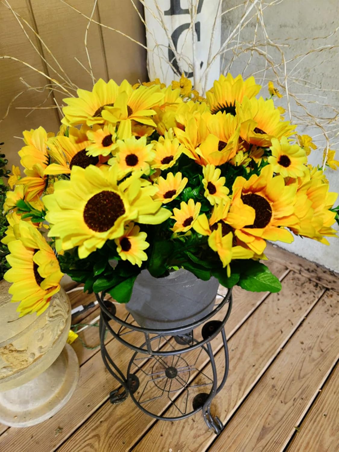 52 Heads Summer Floral Arrangement Sunflowers Artificial Flowers Bulk, Outdoor Fake Sunflowers with Daisy Mums Silk Flowers for Indoor, Home, Kitchen, Window, Porch Hanging Planter