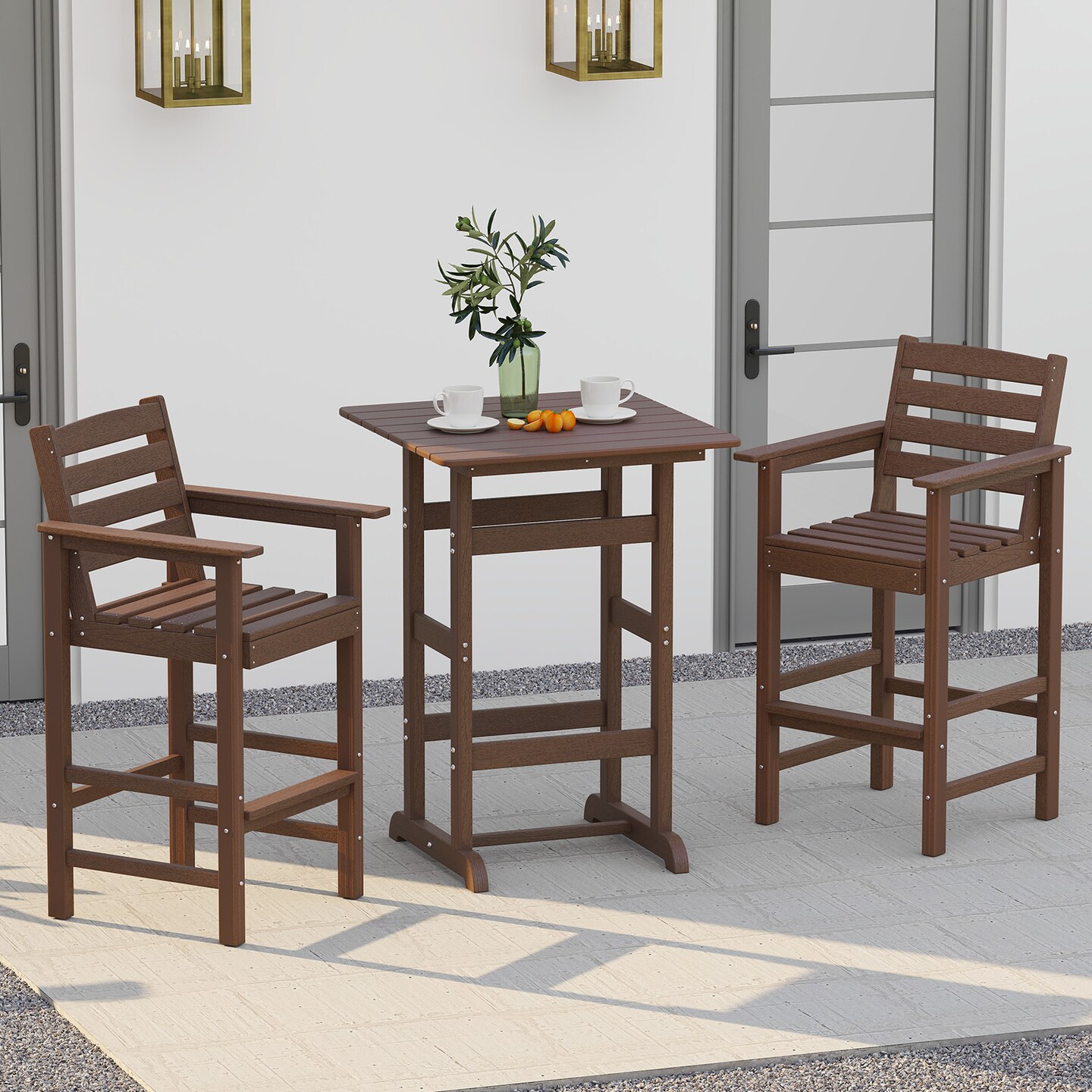 Outdoor Bar Table with Slatted HDPE Top & Stainless Steel Frame, 135 lbs Capacity