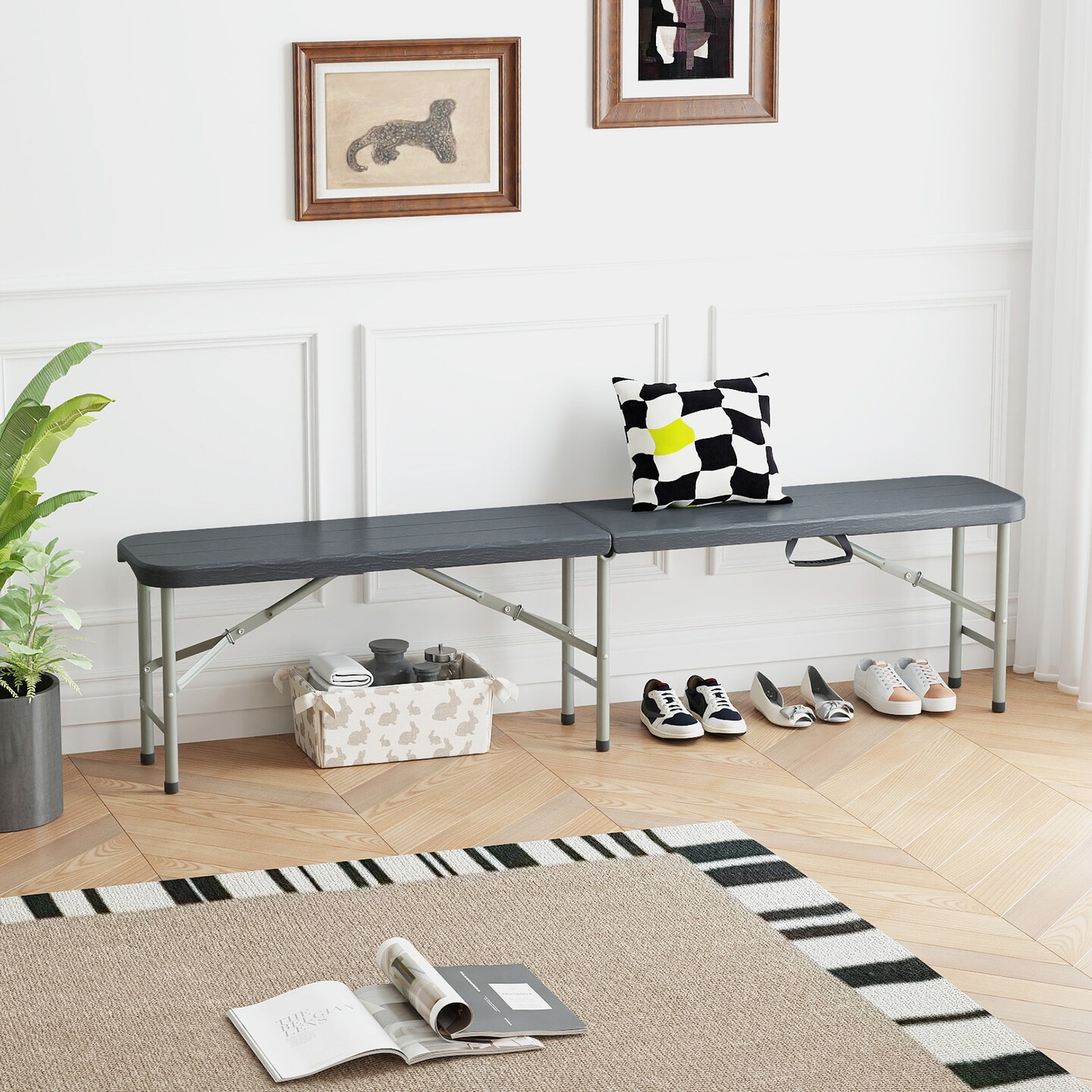 6 Feet Foldable HDPE Bench with Metal Frame and Safety Lock Ideal for Outdoor Activities