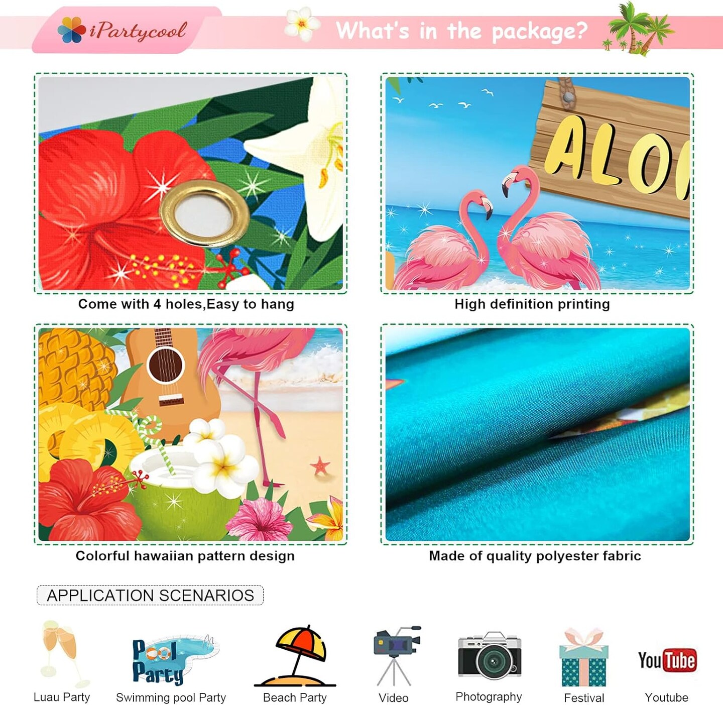 Hawaiian Aloha Luau Party Decoration 71&#x22;x44&#x22; Aloha Backdrop Banner Background Photography Summer Beach Party Supplies