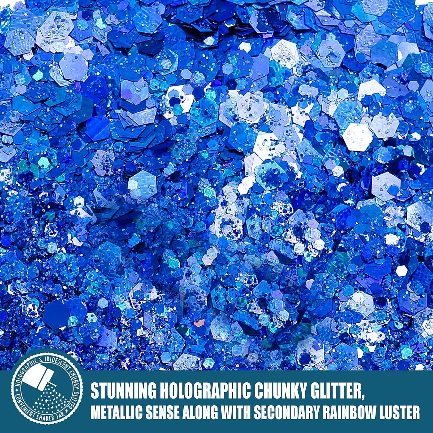 Holographic Chunky Glitter, 5.64oz/160g Craft Glitter Powder Mixed Chunky Flakes, Iridescent Nail Sequins for Nail Art, Hair, Epoxy Resin, Tumblers, Slime, Painting, Festival Decor (Galaxy Blue)