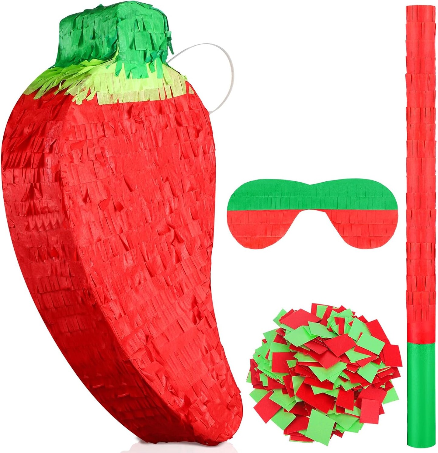 Red Chili Pepper Piñata with Piñata Stick and Blindfold, Fiesta Piñata Funny Piñata for Hot Pepper Festival Chili Themed Birthday Party Supplies Decoration