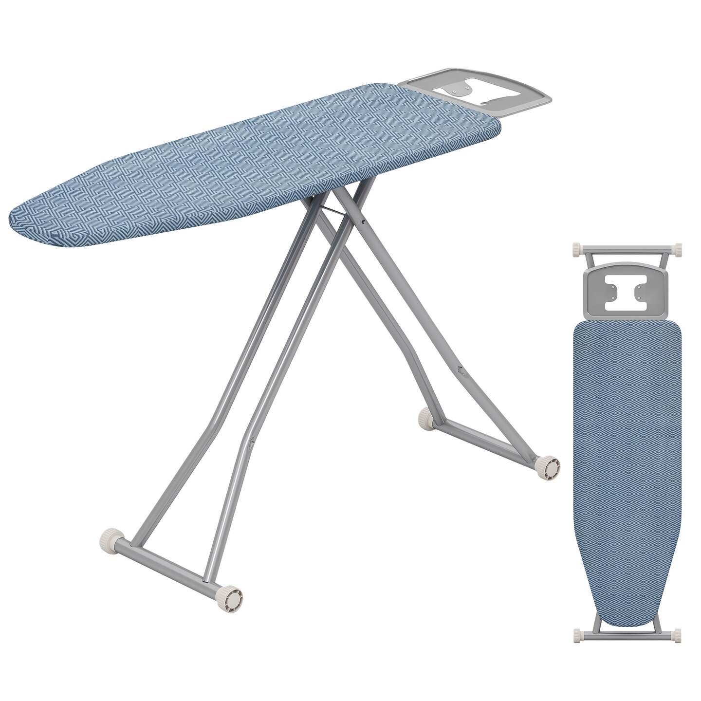 Adjustable Carbon Steel Ironing Board with Heat-Resistant Silver Coating and Iron Rest – 7-Level Height