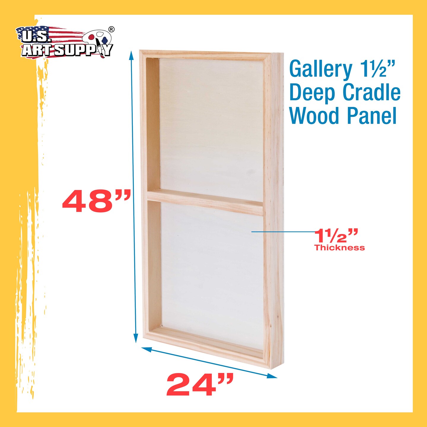Unfinished Cradled Wood Panels for Painting, 2 Pack of 24x48 inch - Gallery Birch Wooden Canvas Boards 1-1/2&#x22; Deep - Mixed-Media Craft, Acrylic, Oil, Encaustic, Paint Pouring