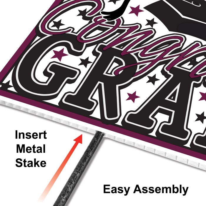 6 Pack Beistle Burgundy Plastic Congrats Grad Yard Sign