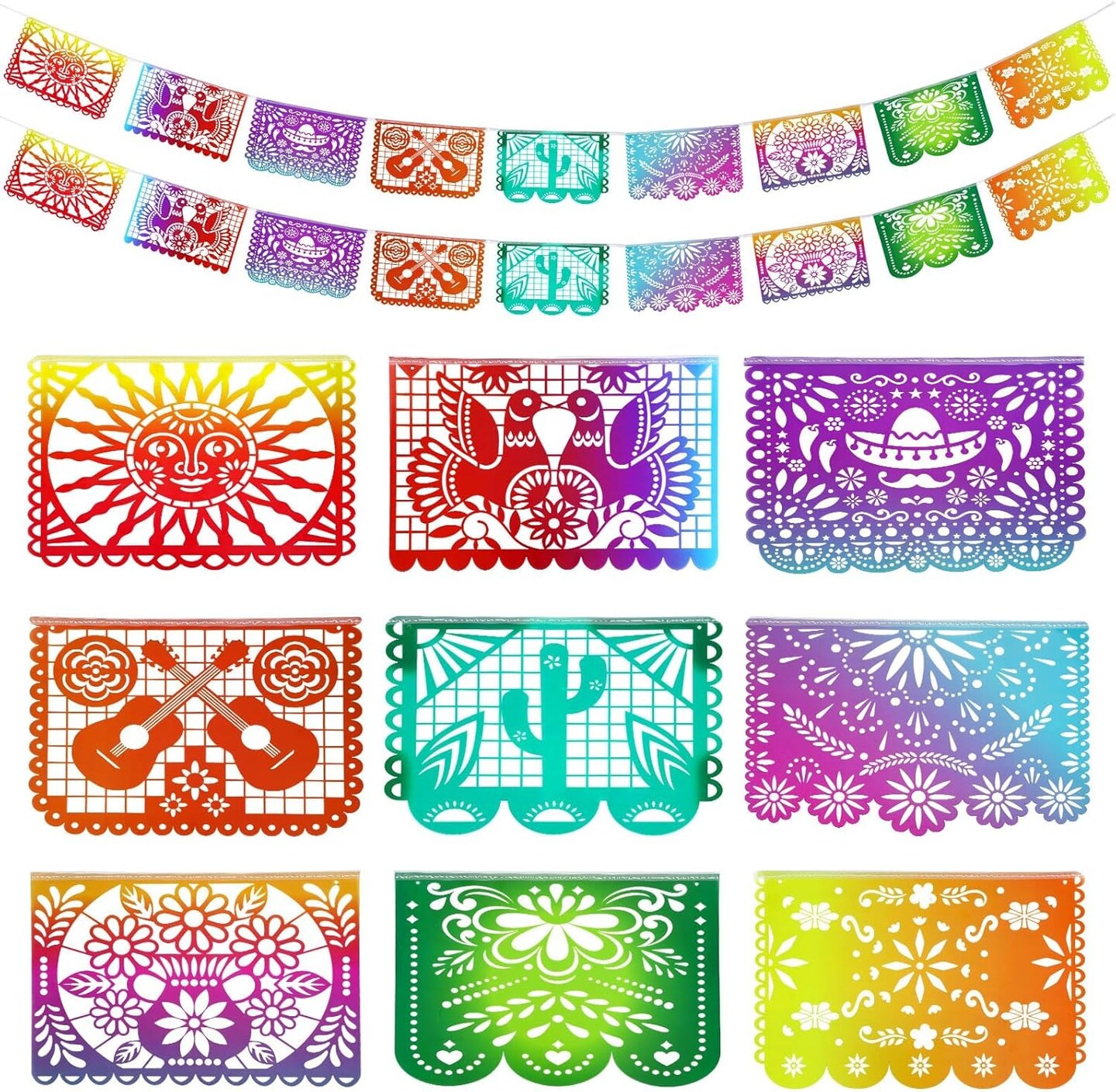 33 Feet Mexican Fiesta Banners -Large Plastic Papel Picado Banner Fiesta Party Decorations